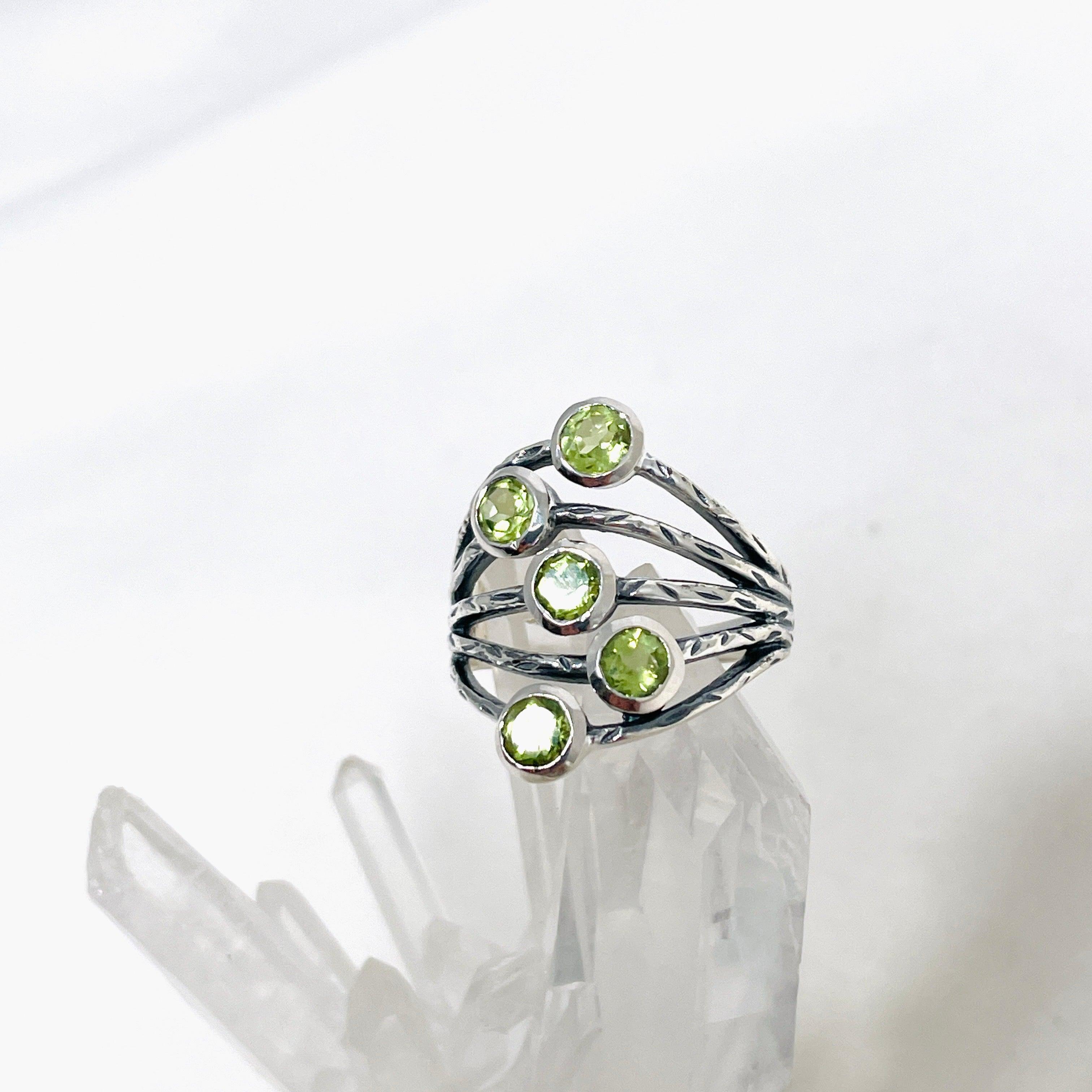 Peridot Multi-Stone Faceted Gemstone Ring R3875 - Elegant Green Birthstone Jewelry for Women, Perfect for Weddings, Parties & Everyday Wear