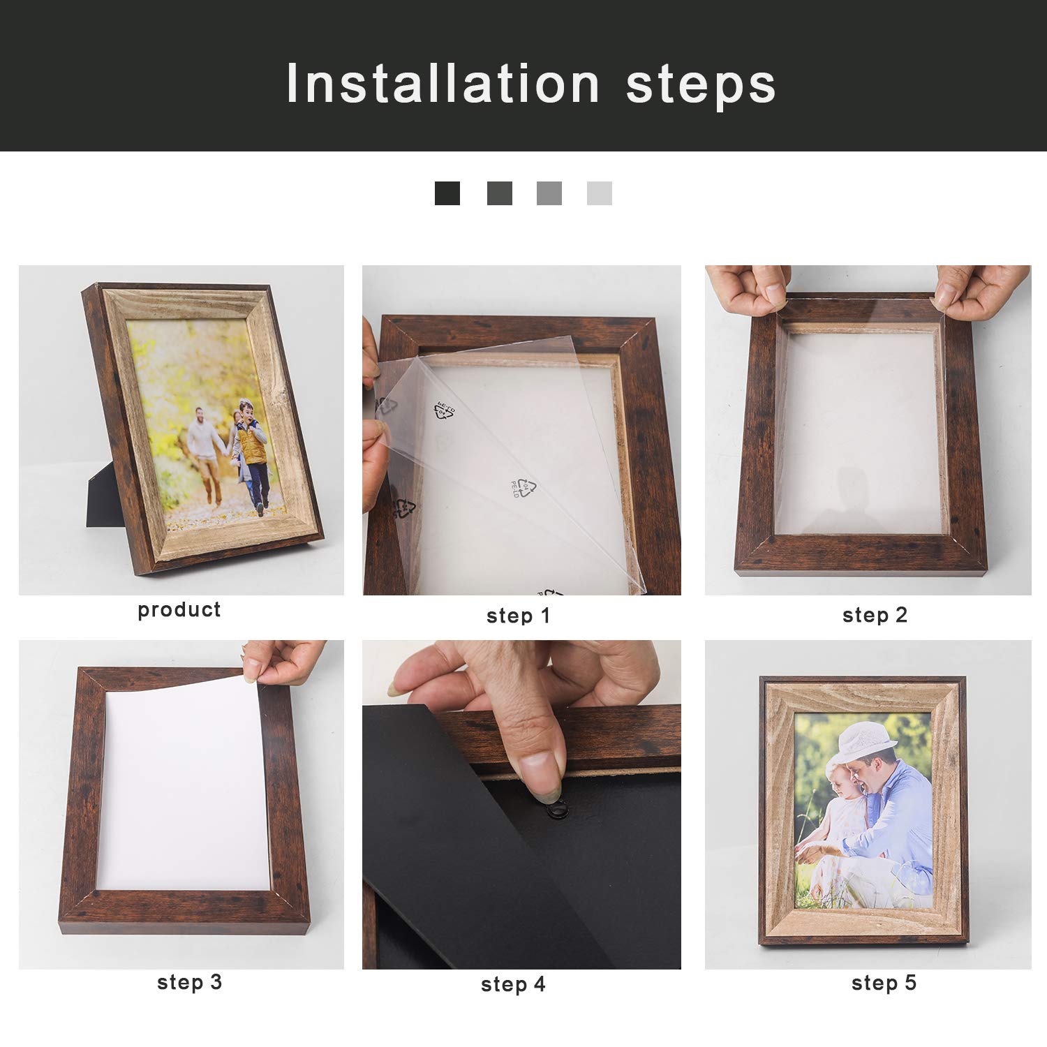 Asense 6x8 Inch Wood Picture Frame - Decorative Tabletop & Wall Mount Photo Display for Home, Office, and Gift Giving