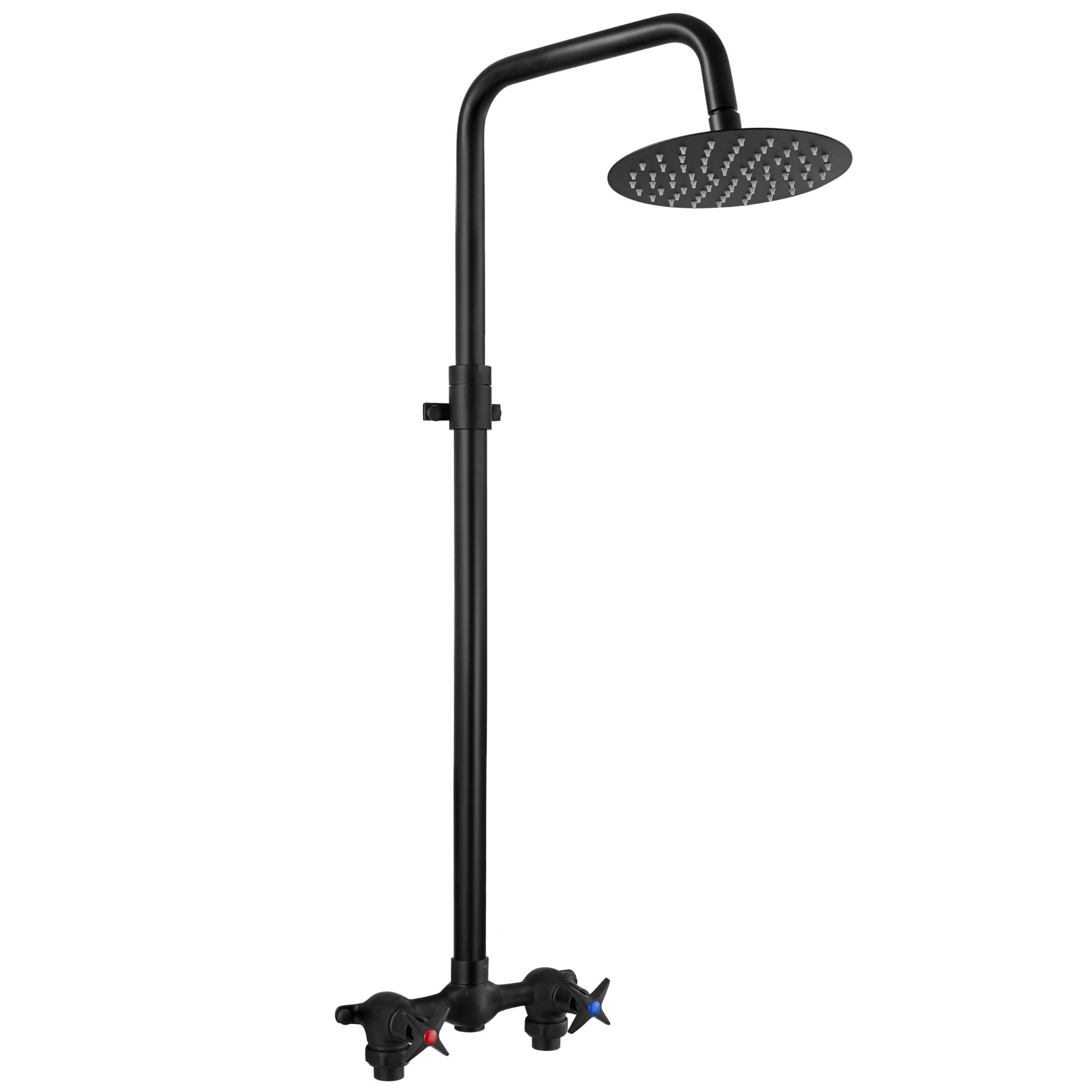 Aolemi Outdoor Shower Kit - 8 Inch Rainfall Shower Head with Double Handle - Adjustable Height Matte Black - Perfect for Poolside, Garden, Camping & Beach Use