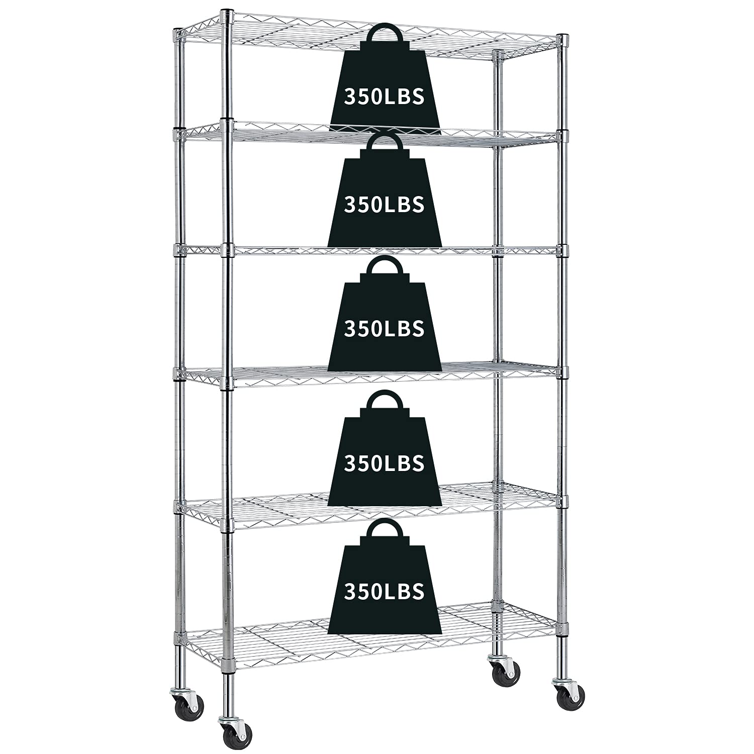 HCY 82x48x18 Inch 6-Tier Heavy Duty Adjustable Metal Wire Shelving Unit with Casters - Chrome Steel Storage Rack for Garage, Pantry, Kitchen & Warehouse Organization
