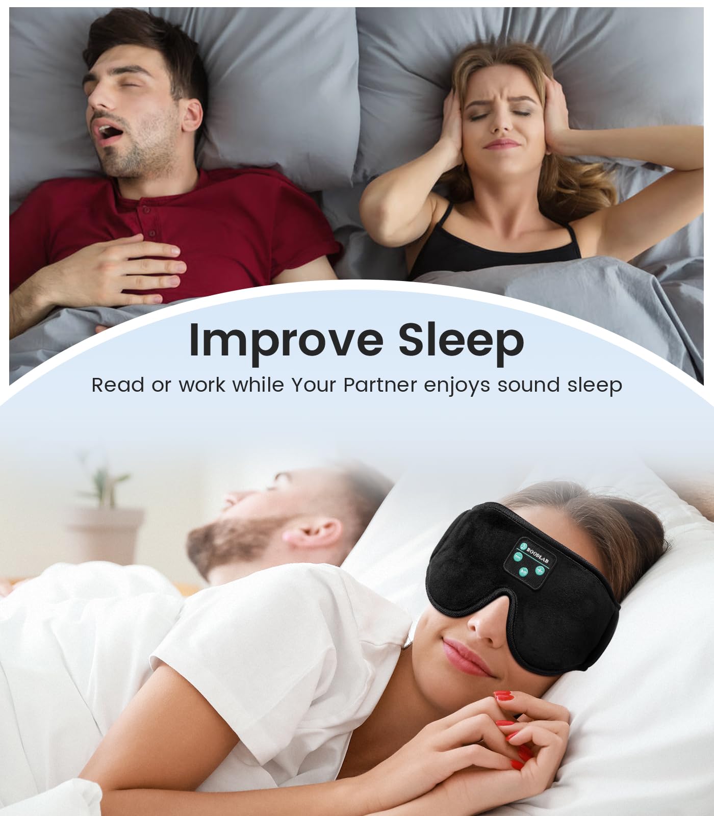 Wireless Bluetooth Sleep Mask with Built-in Headphones, Adjustable Stereo Speakers & Microphone - Comfortable Eye Mask for Sleeping, Meditation & Travel - Perfect Gift for Women, Men & Insomnia Relief