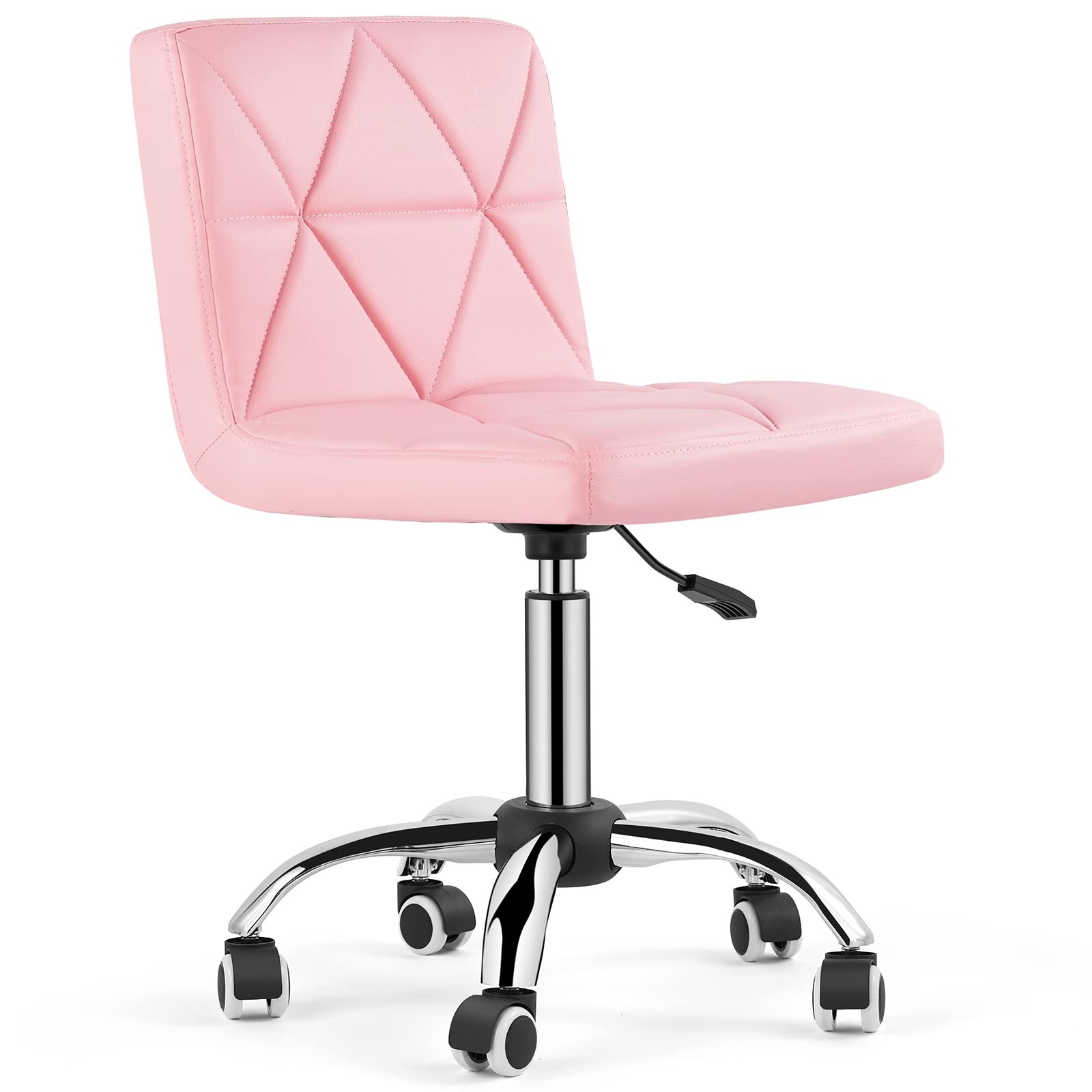 2-Pack COSVALVE Armless Low Back Swivel Office Chairs - Adjustable Task Chairs with Rolling Wheels & Diamond Pattern - Perfect for Home Office, Computer Work & Barber Shops (Pink)