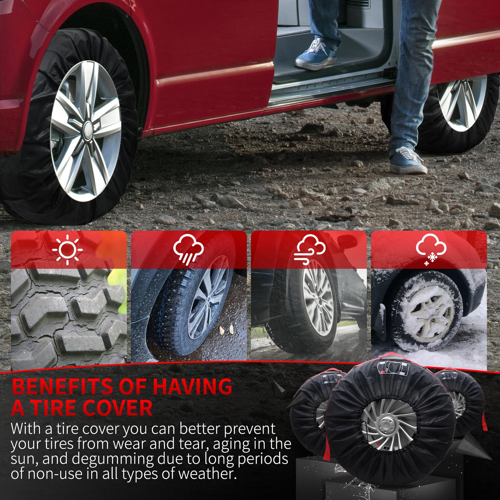 Geloo 4PCS Waterproof Dustproof Polyester Tire Covers for 19