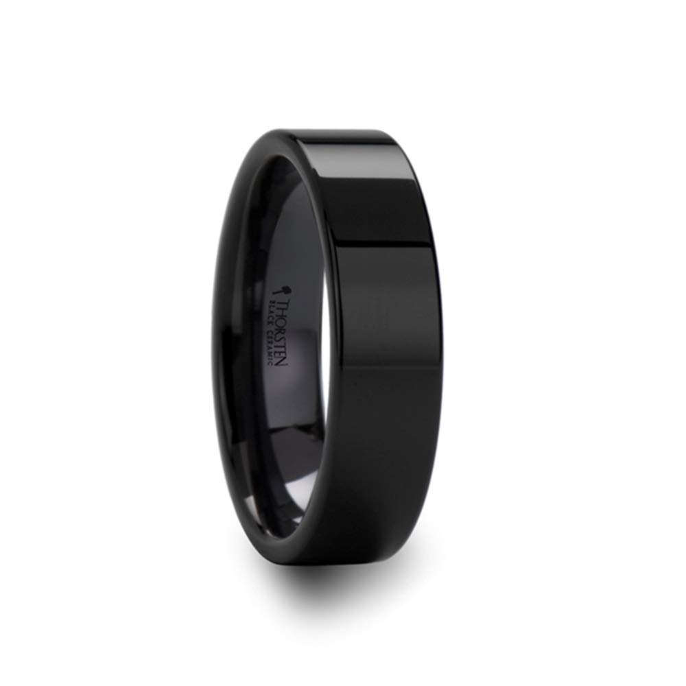 FRAENER Black Ceramic Wedding Ring for Men - 6mm Wide Polished Pipe Cut Band - Durable & Comfortable for Everyday Wear, Anniversary Gifts & Couple Rings