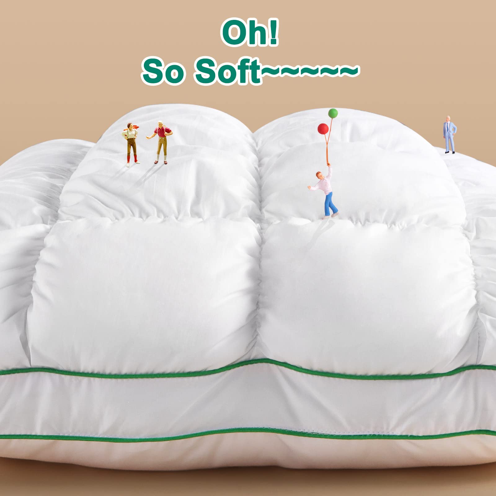 Premium Fluffy Queen Size Bed Pillow - Super Soft Down-Alternative Filling for Side Sleepers, Luxury Hotel Quality Support Pillow for Comfortable Sleep | Perfect for Home, Guest Room & Travel (White)