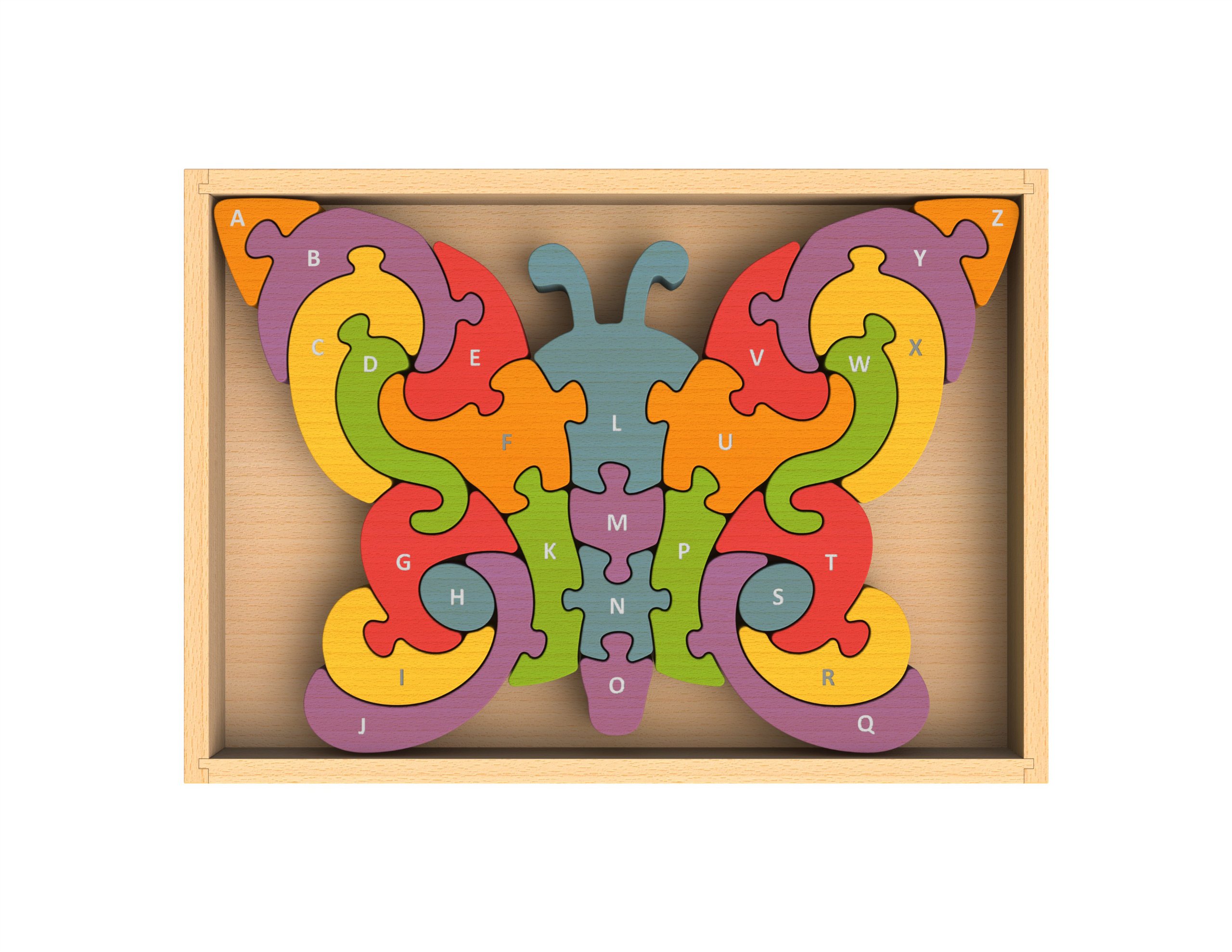 BeginAgain Butterfly A to Z Puzzle - Educational Wooden Alphabet Learning Toy for Toddlers Ages 2+ - Perfect for Preschool Learning, Montessori Classroom & Homeschool Activities