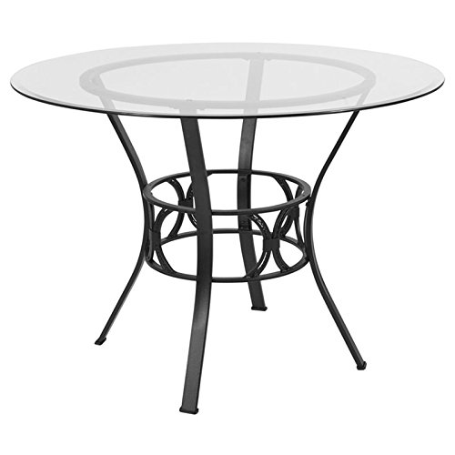 Flash Furniture Carlisle 42-inch Round Glass Dining Table with Sturdy Metal Frame - Clear Glass & Black Finish for Modern Dining Room, Kitchen, or Office Conference Area