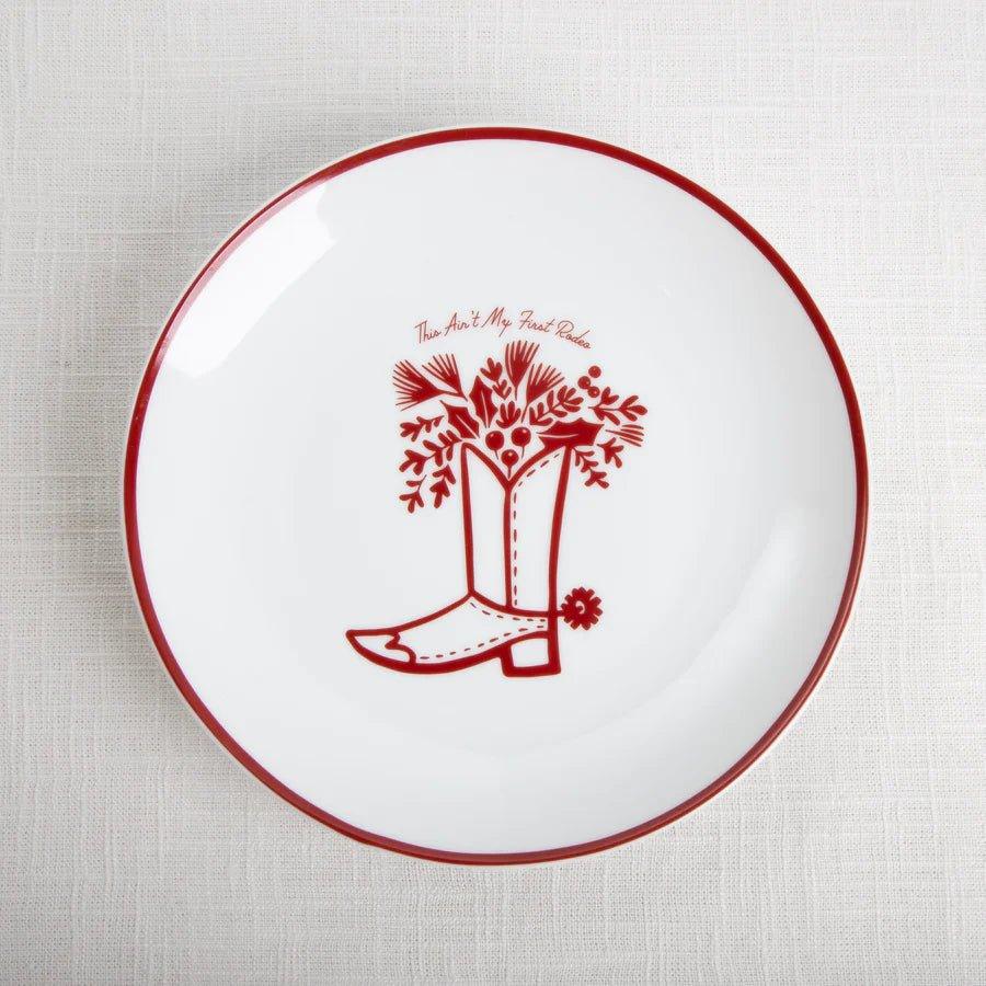 Santa's Longhorn Sleigh Plate Set - 4-Piece Christmas Dinnerware for Holiday Entertaining | Rustic Western Style Ceramic Plates for Christmas Parties, Family Gatherings & Festive Decor