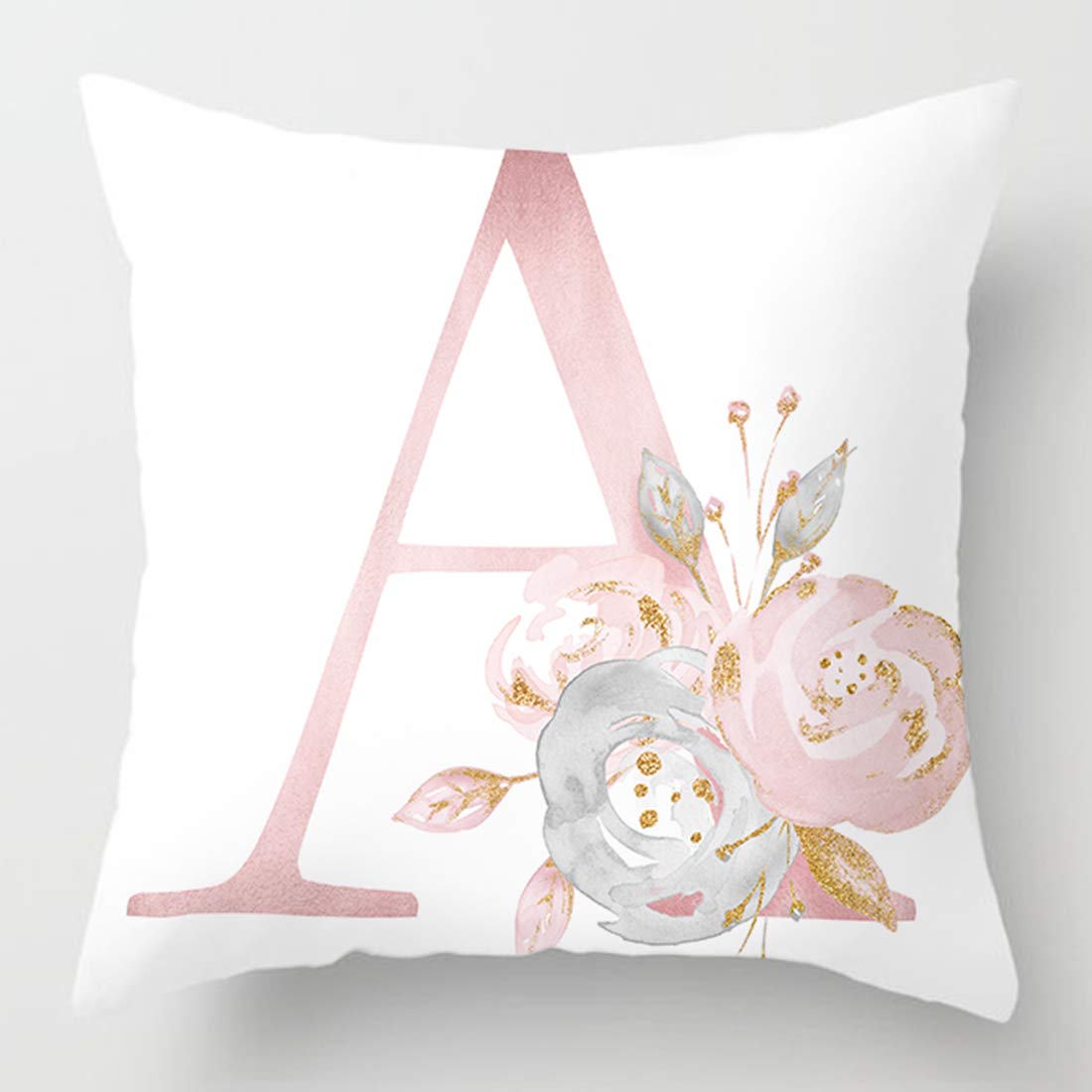 VCTOPS Floral Alphabet ABC Letter Decorative Throw Pillow Covers 18x18 Inch - White Square Cushion Protectors for Sofa, Couch, Bedroom - Perfect for Home Decor, Living Room Accents & Nursery Design