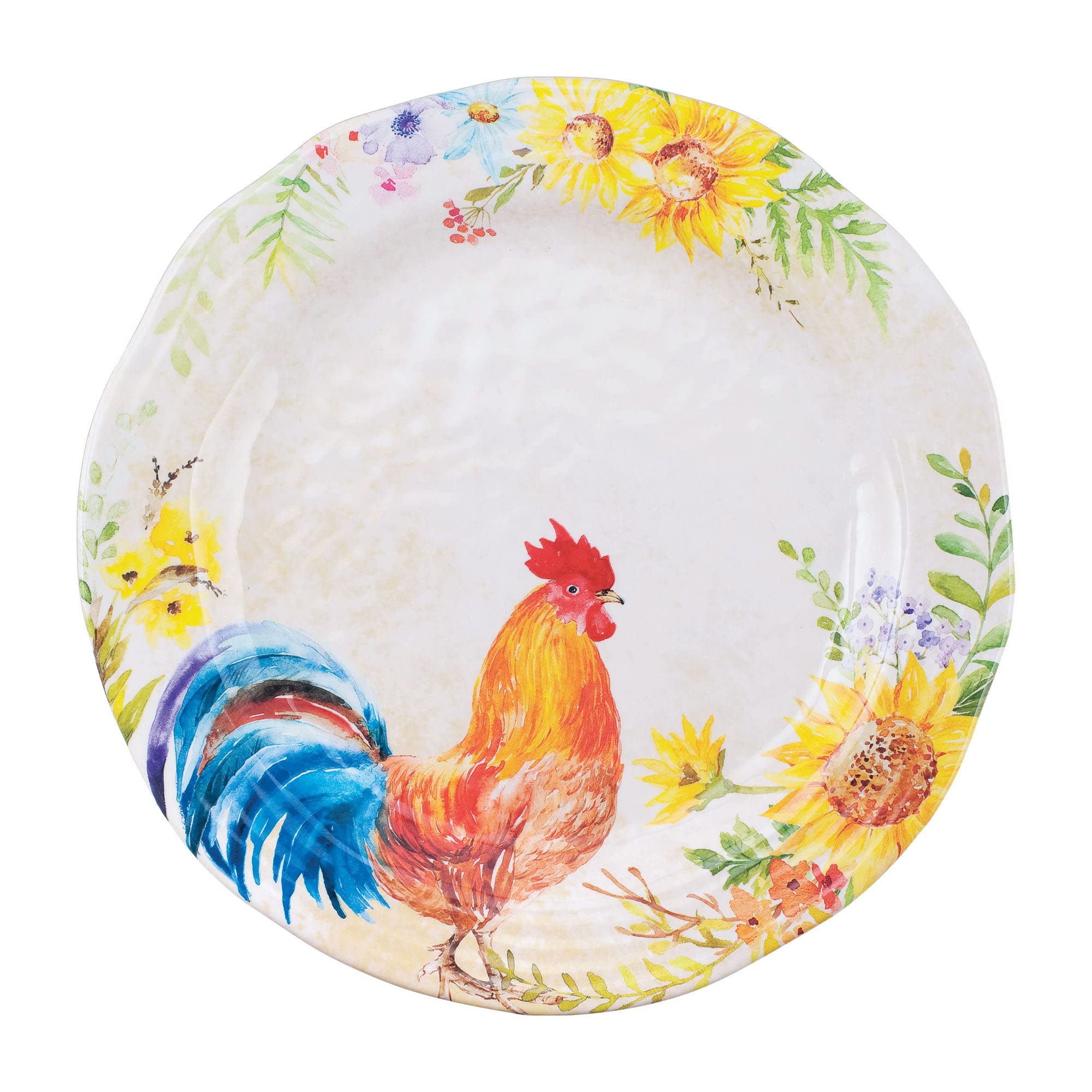 UPware 16-Piece Melamine Dinnerware Set - 4 Dinner Plates, 4 Salad Plates, 4 Bowls & 4 Dessert Plates for 4-Person Table Setting | Durable & Lightweight Rooster Design | Perfect for Outdoor Dining, Picnics, Camping & Everyday Family Meals
