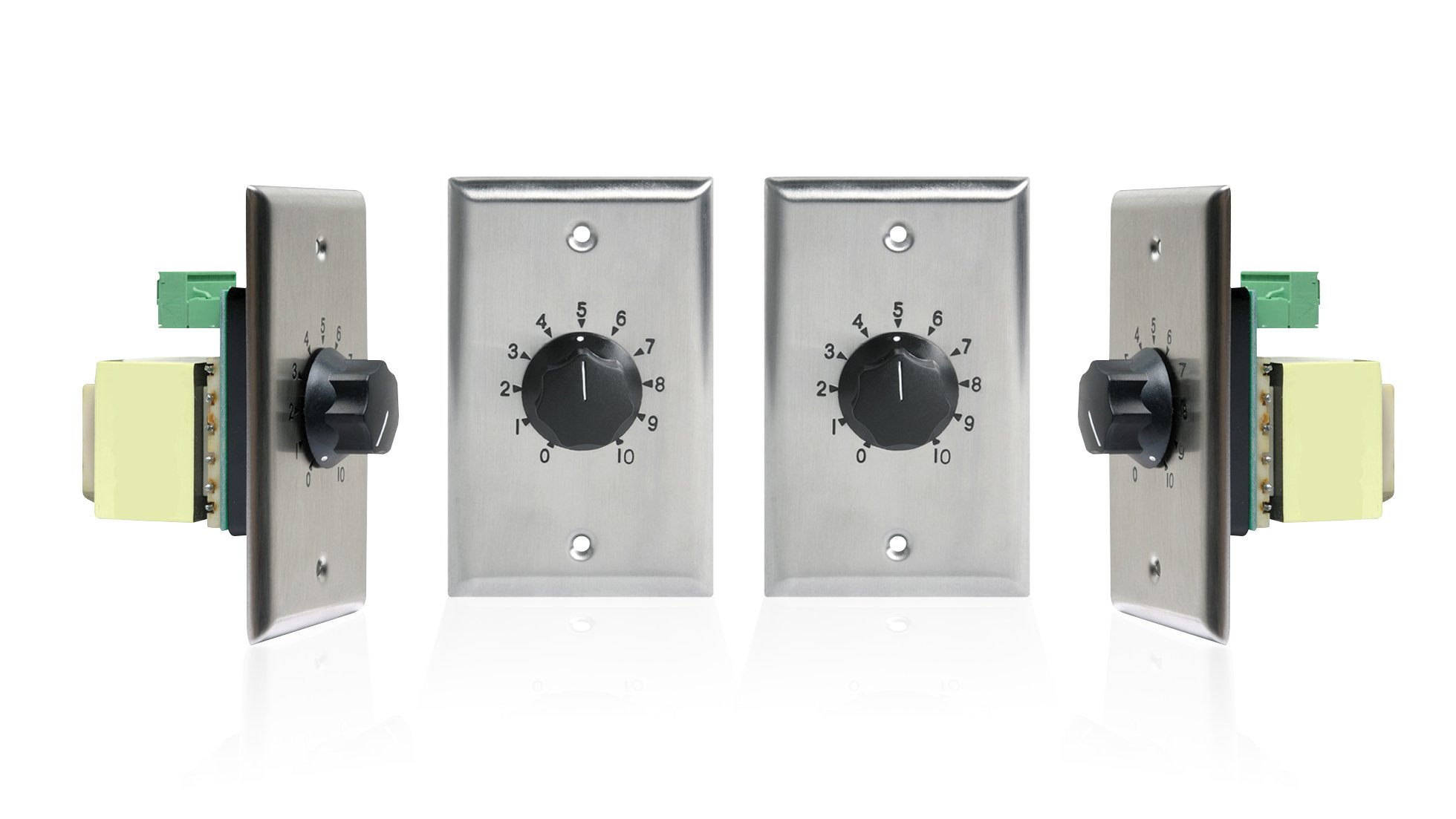 Atlas Sound AT Series 100 Watt 25/70 Volt Commercial Audio Attenuators - Contractor Pack (4-Pack, Stainless Steel) for Background Music & PA Systems in Restaurants, Schools & Offices
