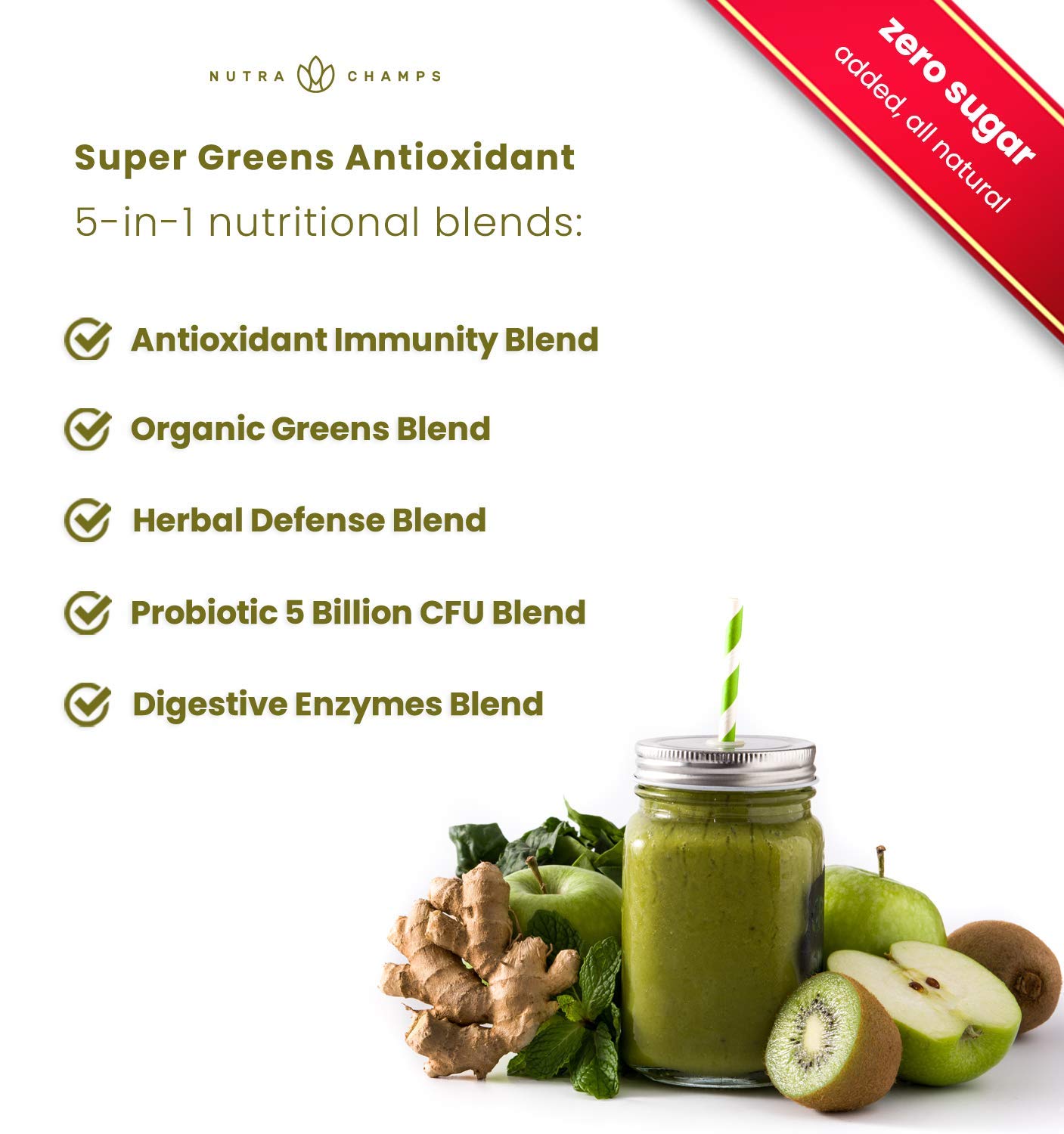 NutraChamps Super Greens Powder & Antioxidant Powder Bundle - Organic Superfood Supplement for Detox, Energy & Immunity Boost - Perfect for Smoothies, Juices & Daily Wellness Routine