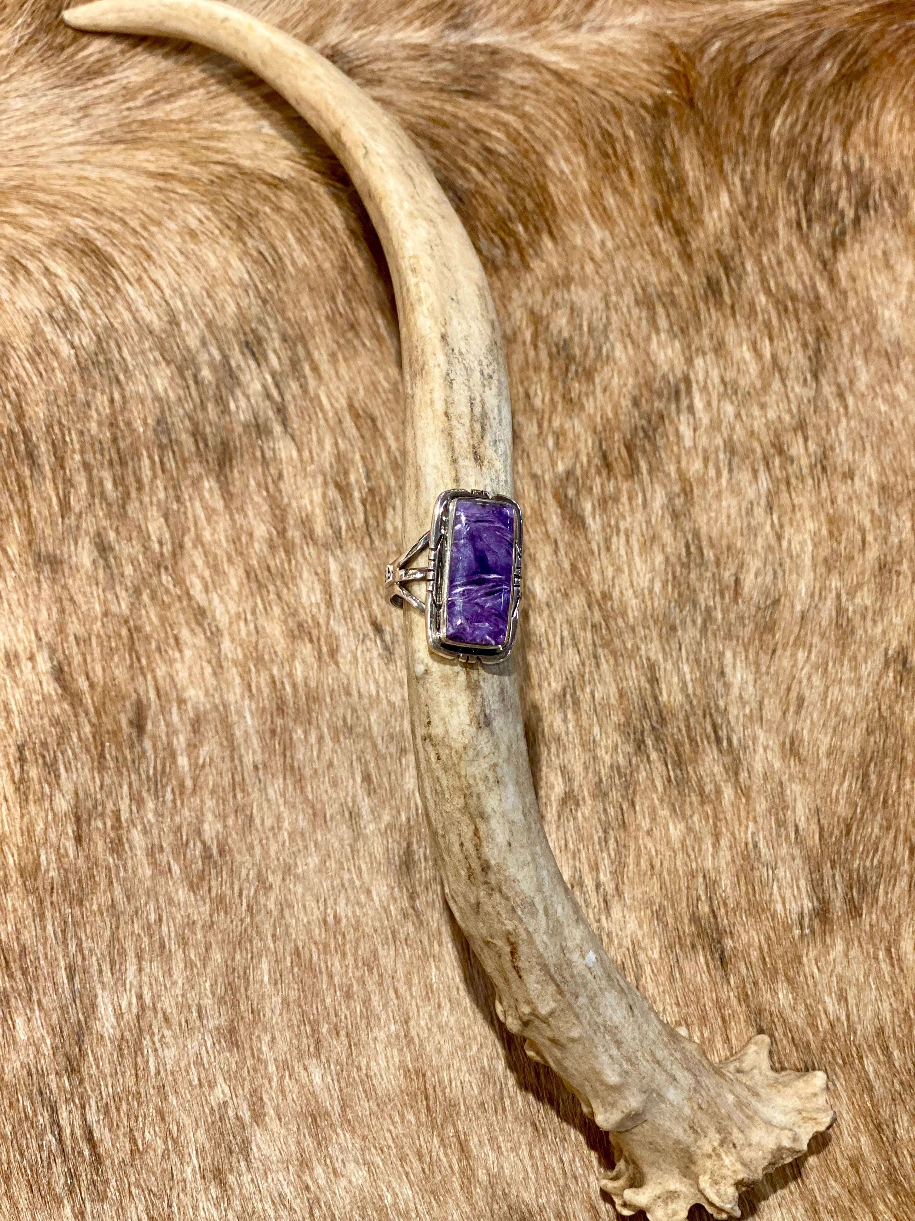 Sugalite Rectangular Ring Size 8.5 - Elegant Purple Gemstone Jewelry for Women, Perfect for Weddings, Parties & Everyday Wear