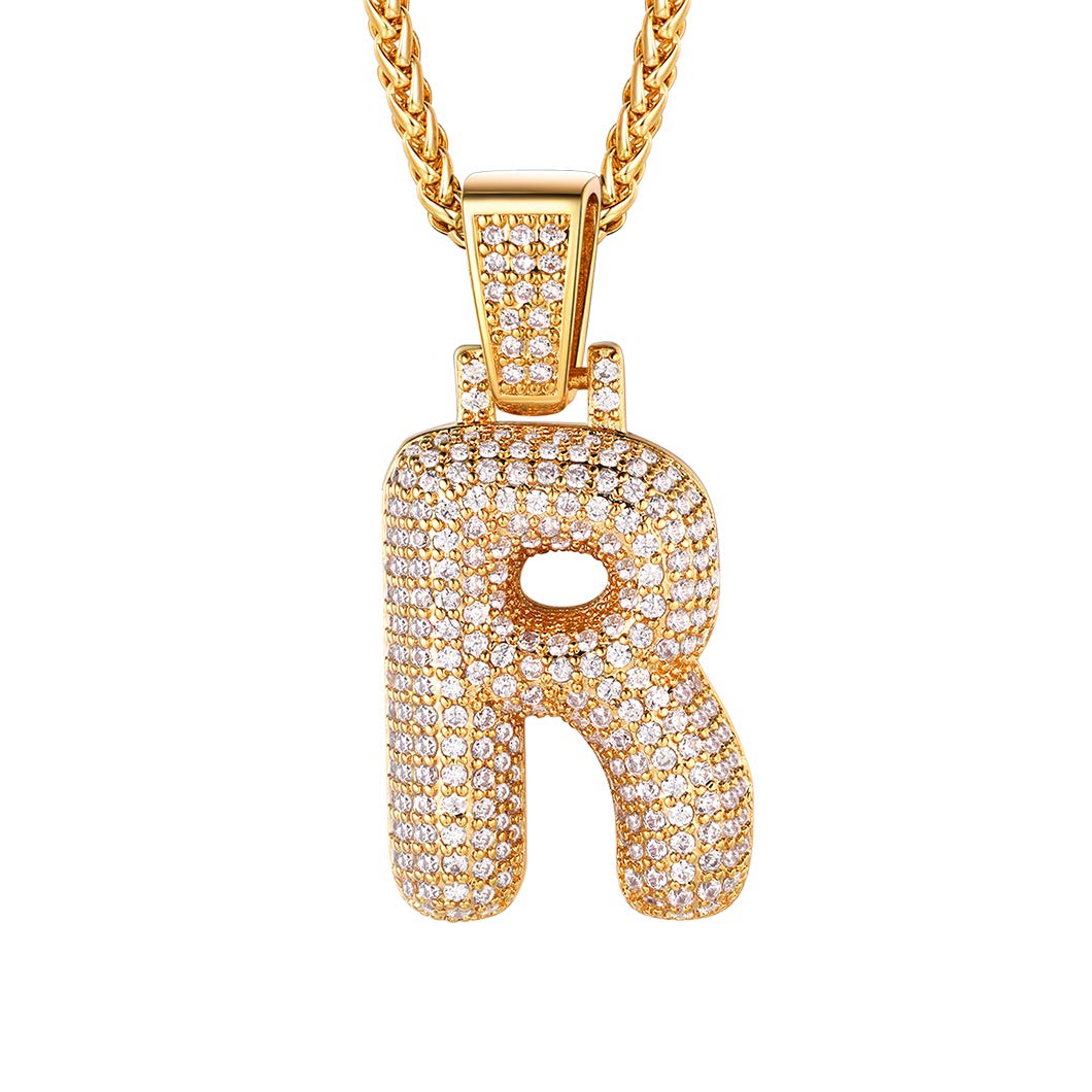 Richsteel Shiny Cubic Zirconia Bubble Letter Necklace - 18K Gold Plated Monogram Jewelry for Men & Women (Gift Box Included) - Perfect for Birthdays, Anniversaries, Graduation Gifts & Everyday Fashion