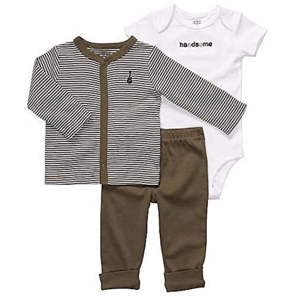 Carters Brown Rockstar 3-Piece Cardigan Set for Newborn Baby Boys & Girls - Soft & Cozy Outfit for Photos, Parties & Everyday Wear