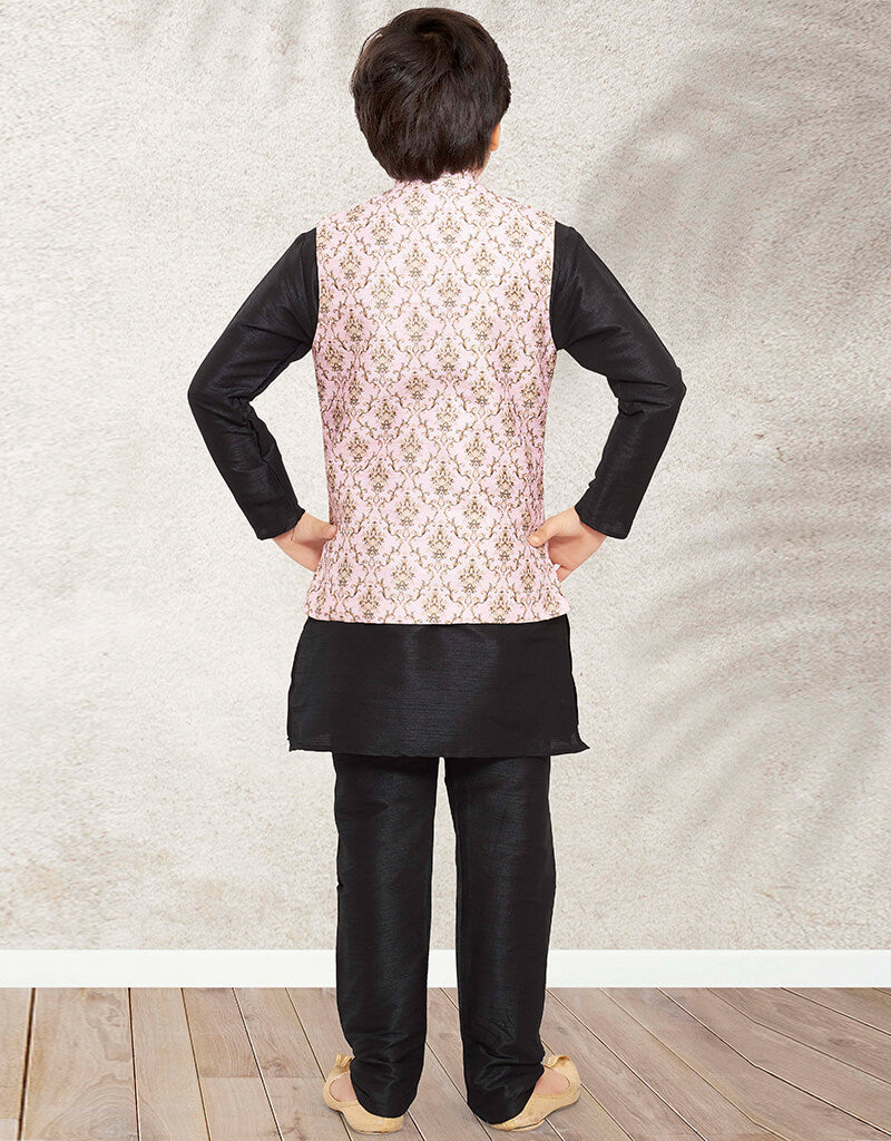 Black Kurta Pajama Set Printed on Banarasi Silk | Traditional Indian Ethnic Wear for Men | Perfect for Weddings, Festivals & Special Occasions