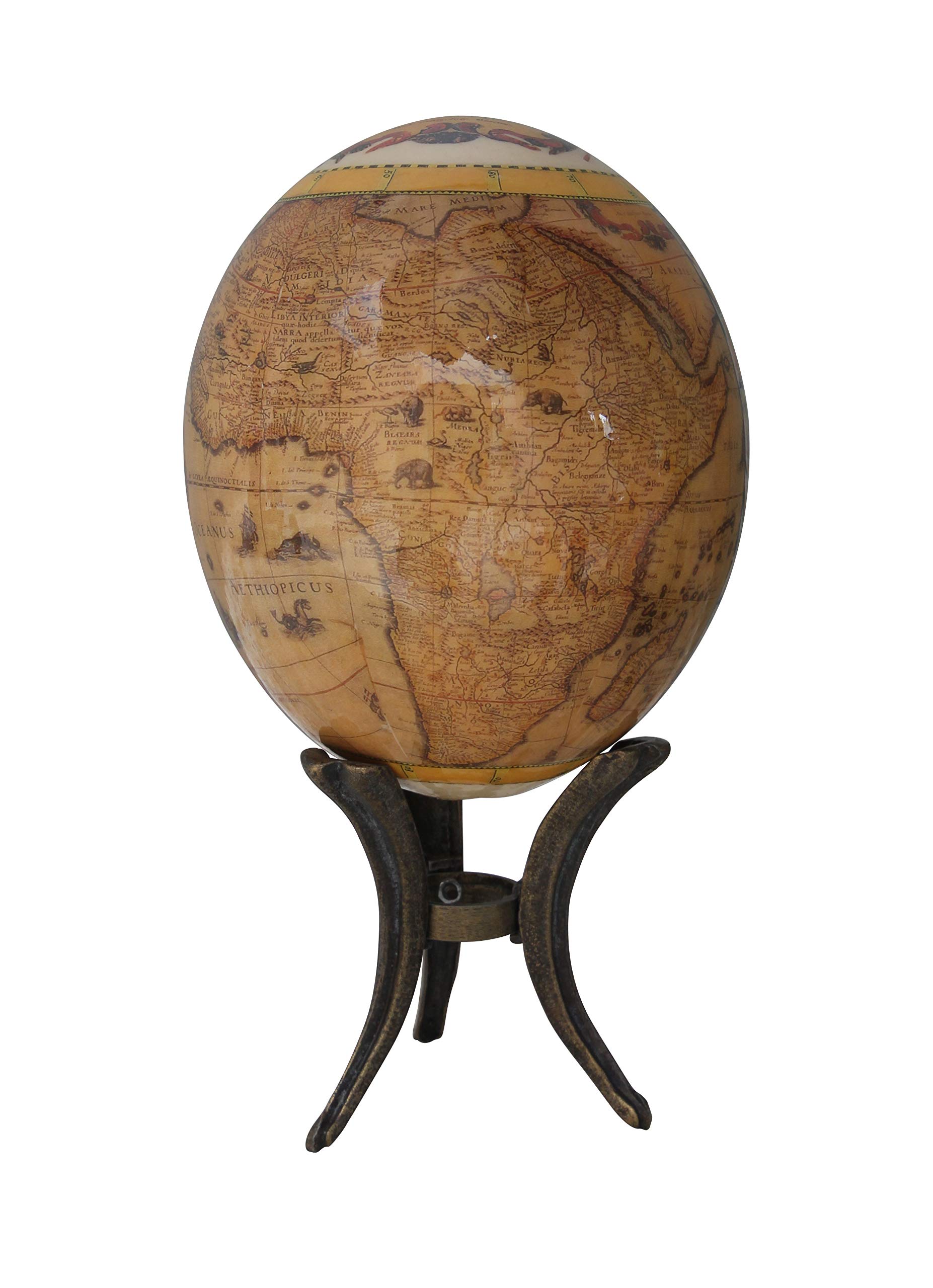 Decoupage Big 5 Cream Ostrich Egg with Map - Handmade African Safari Decor for Home, Wedding & Gift Giving