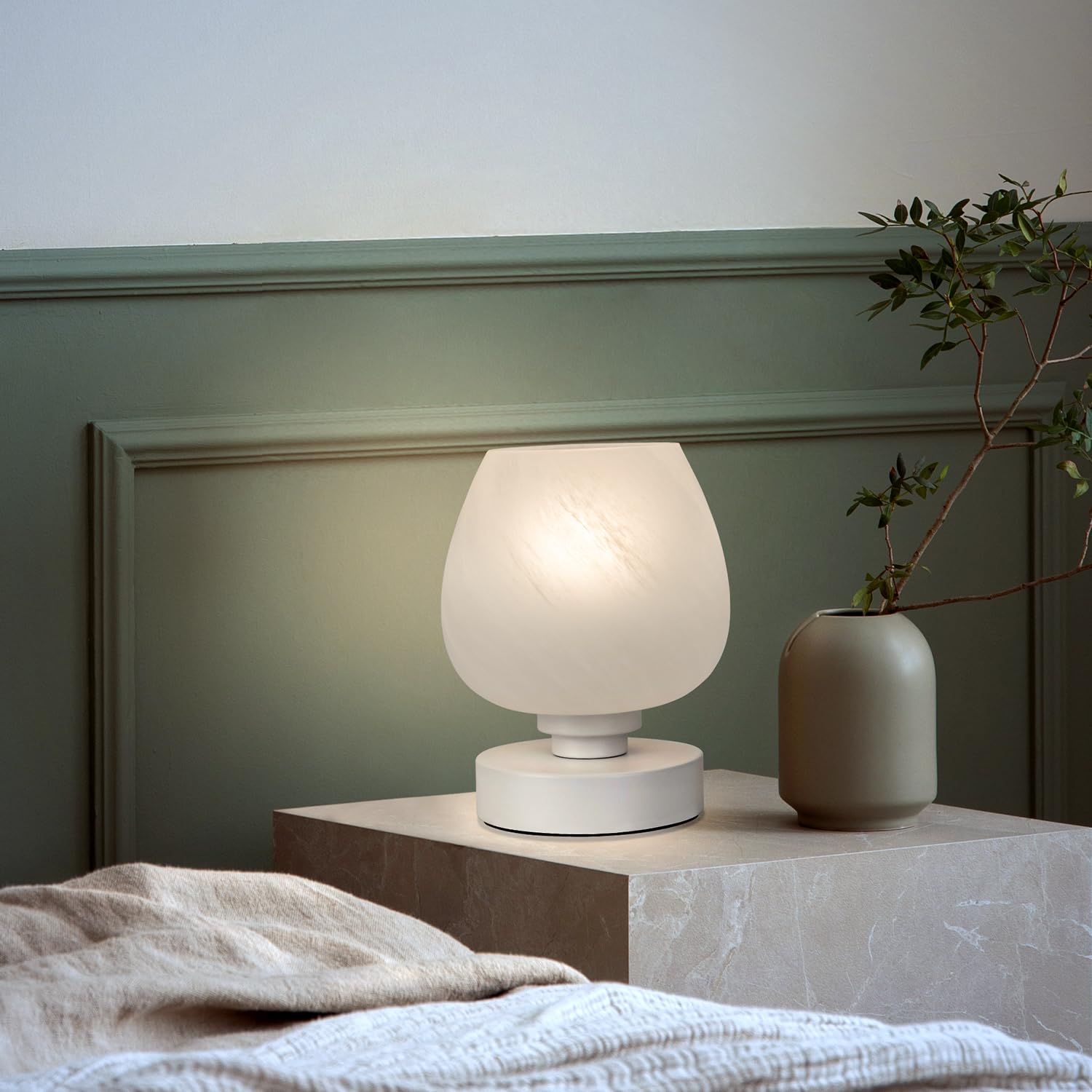 Modern Touch Bedside Table Lamp - 3-Way Dimmable Nightstand Lamp with White Opal Glass Shade, Warm White Bulb Included | Perfect for Bedroom, Living Room & Office Decor | Stylish Night Light & Thoughtful Gift Idea