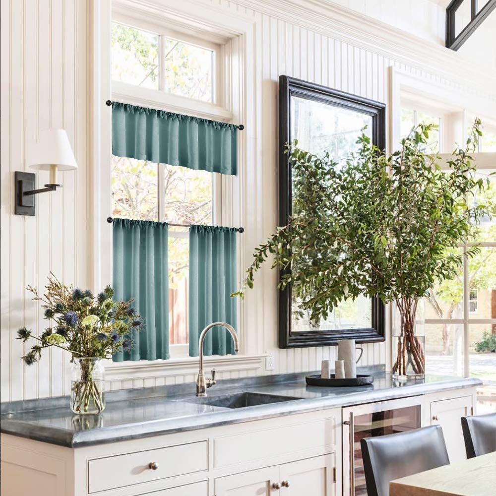 MRTREES Sheer Tier Curtains Blue Haze - Light Filtering Short Kitchen Window Treatments (36 Inch Length, Rod Pocket, 2 Panels) - Perfect for Bathroom, Cafe & Half Windows - Soft Privacy & Natural Light Control