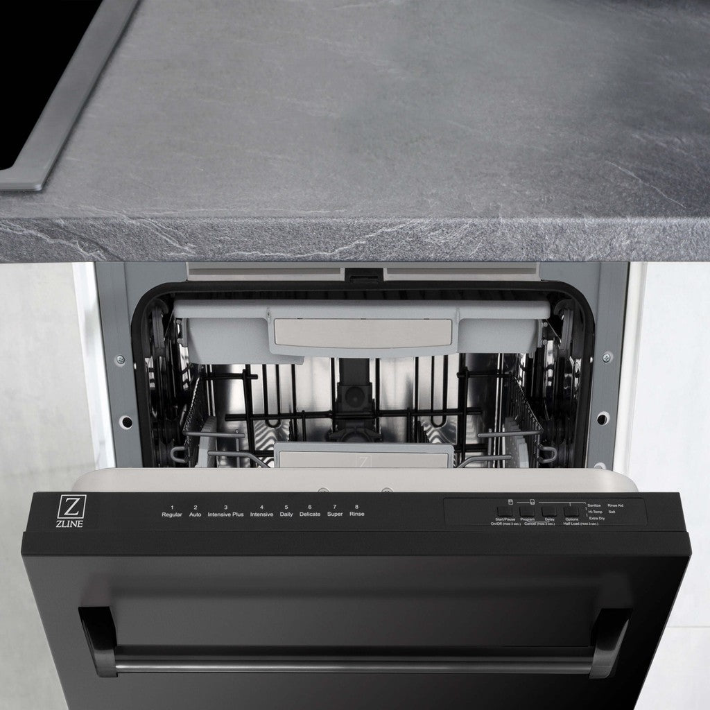 ZLINE 18 Inch Built-In Dishwasher - Tallac Series with 3rd Rack, Top Control Panel, Black Stainless Steel Finish & Stainless Steel Tub, 51dBa Ultra Quiet (DWV BS 18) - Perfect for Modern Kitchens, Small Families & Open-Concept Homes