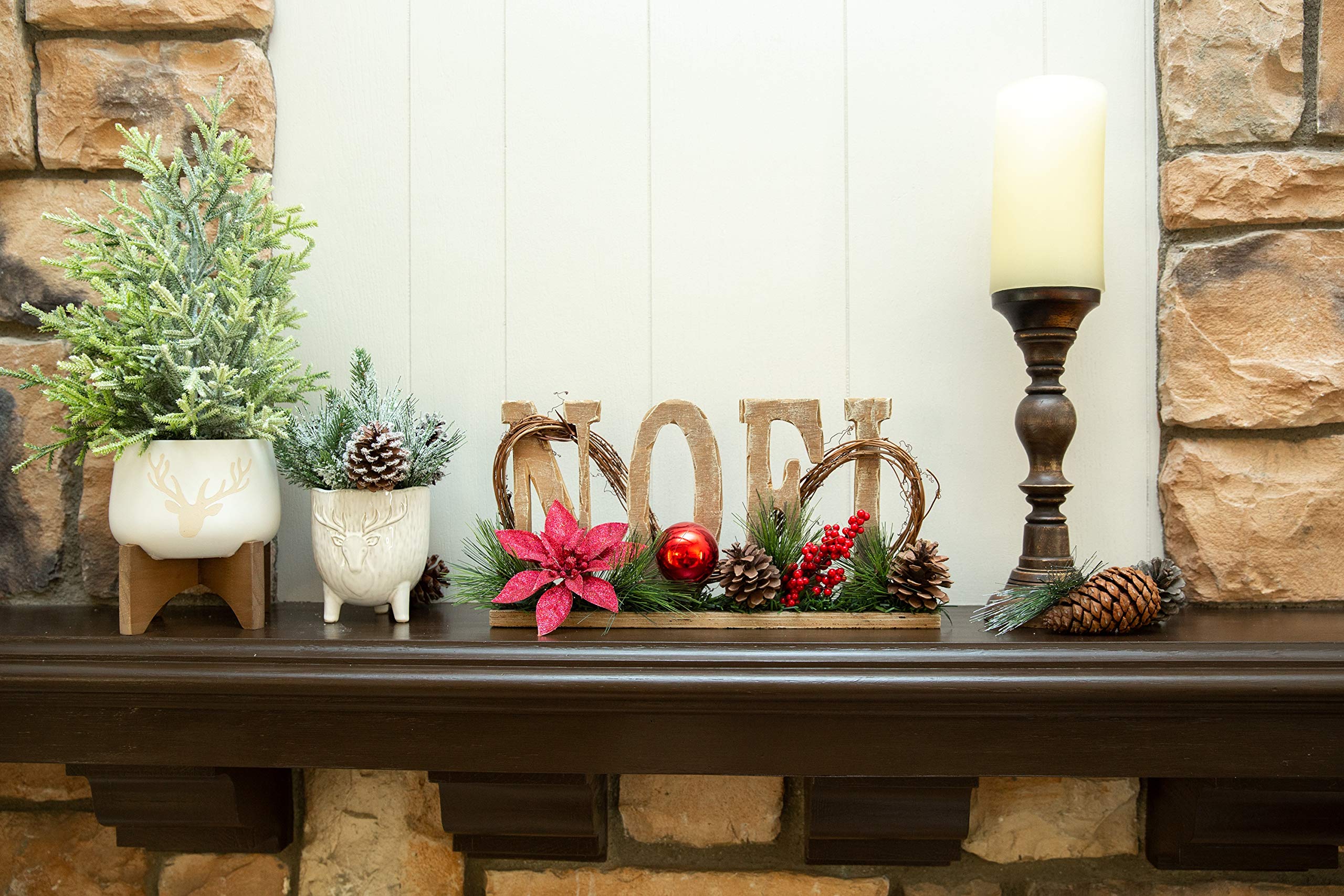 17 Inch Wood Noel Floral Sign - Large Christmas Home Decor Centerpiece for Holiday Mantel, Table, or Wall Display