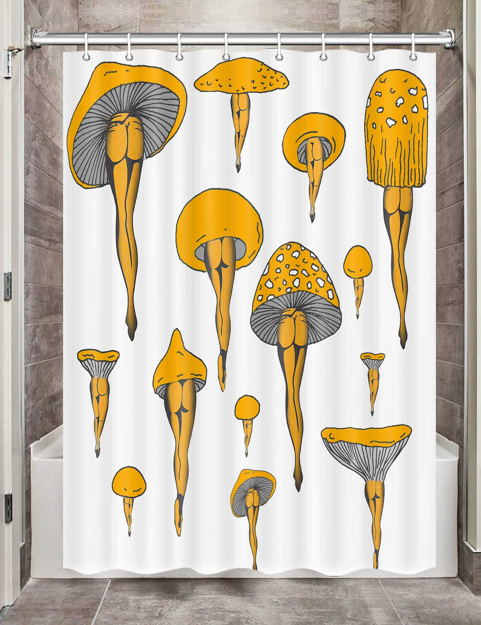 Funny Mushroom Camper Shower Curtain Set for RV & Travel Trailer Bathroom - 47x64 Inch Short Fabric Shower Curtain with Hooks - Cute Outdoor Camping Decor for Tiny Homes, Cabins & Adventure Trailers (Perfect for Small Spaces & Narrow Showers)