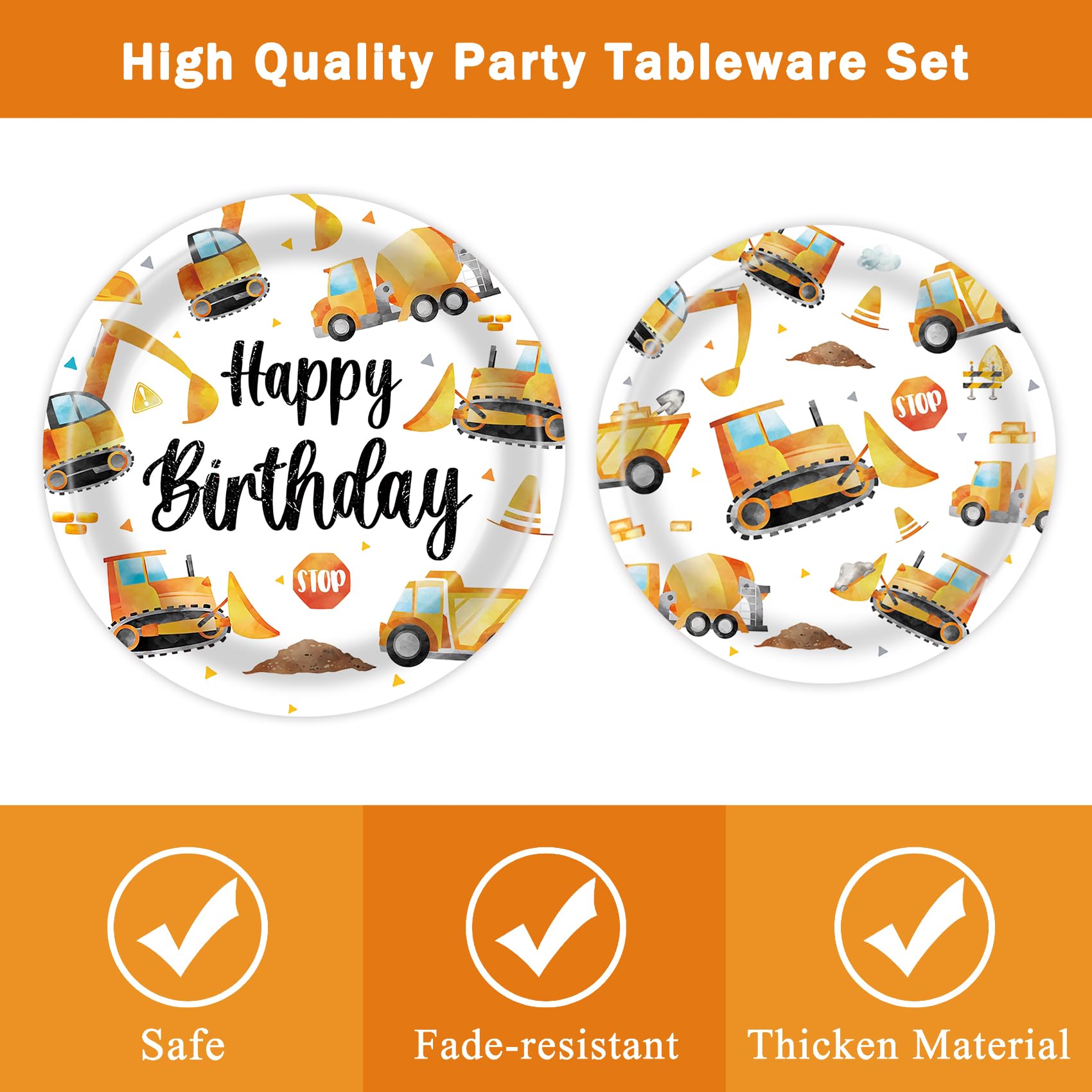 96 Pcs Construction Themed Paper Plates & Napkins - Heavy Duty Party Decorations for Construction Birthday, Baby Shower, or Themed Events - Perfect for DIY Crafts, School Projects, and Kids' Party Supplies