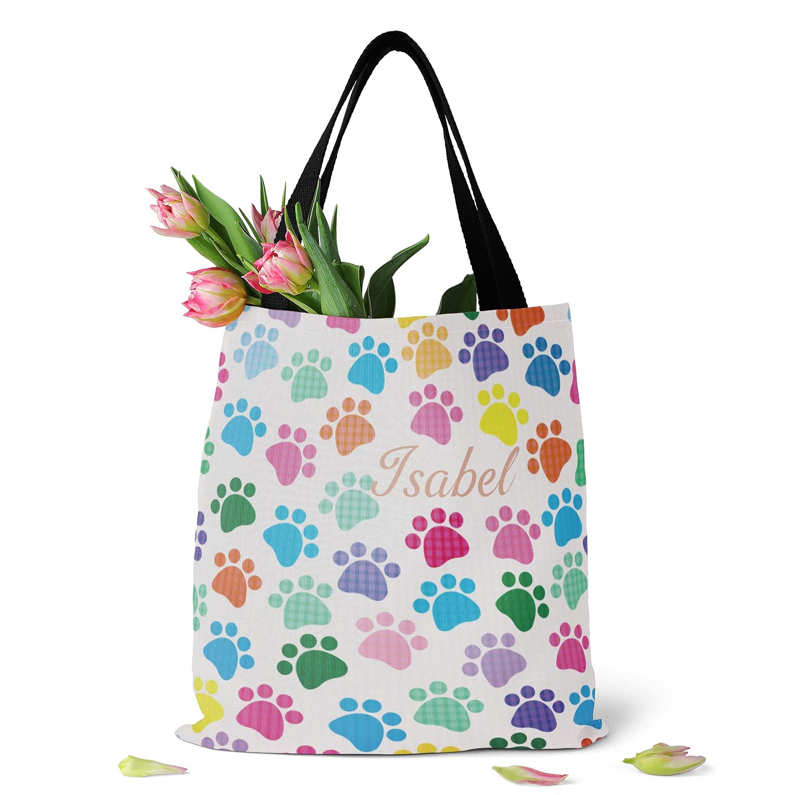 Personalized Dog Name Tote Bag - Red Poppy Canvas for Shopping & Travel