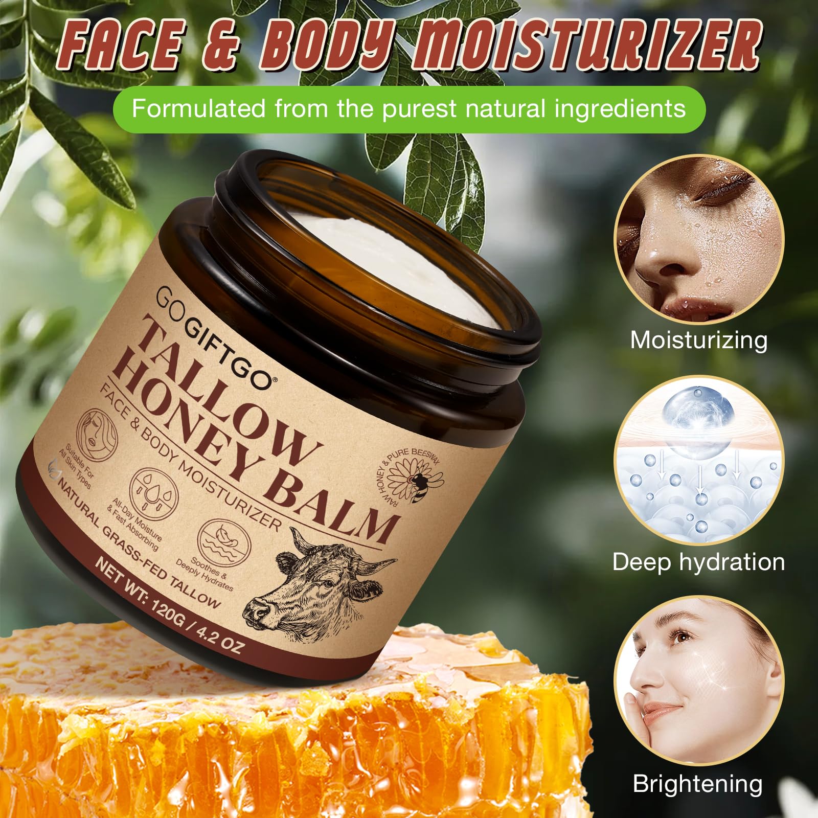 Grass Fed Beef Tallow Balm - Natural Skin Moisturizer for Face & Body Care