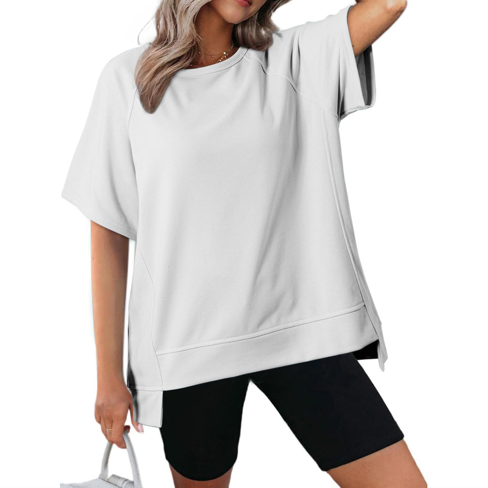 Yardsong Oversized T-Shirts for Women - Trendy Summer Short Sleeve Crew Neck Hi-Low Tops - Casual Boyfriend Style Y2K Tees - Perfect for Streetwear, Beach Outfits & Everyday Comfort