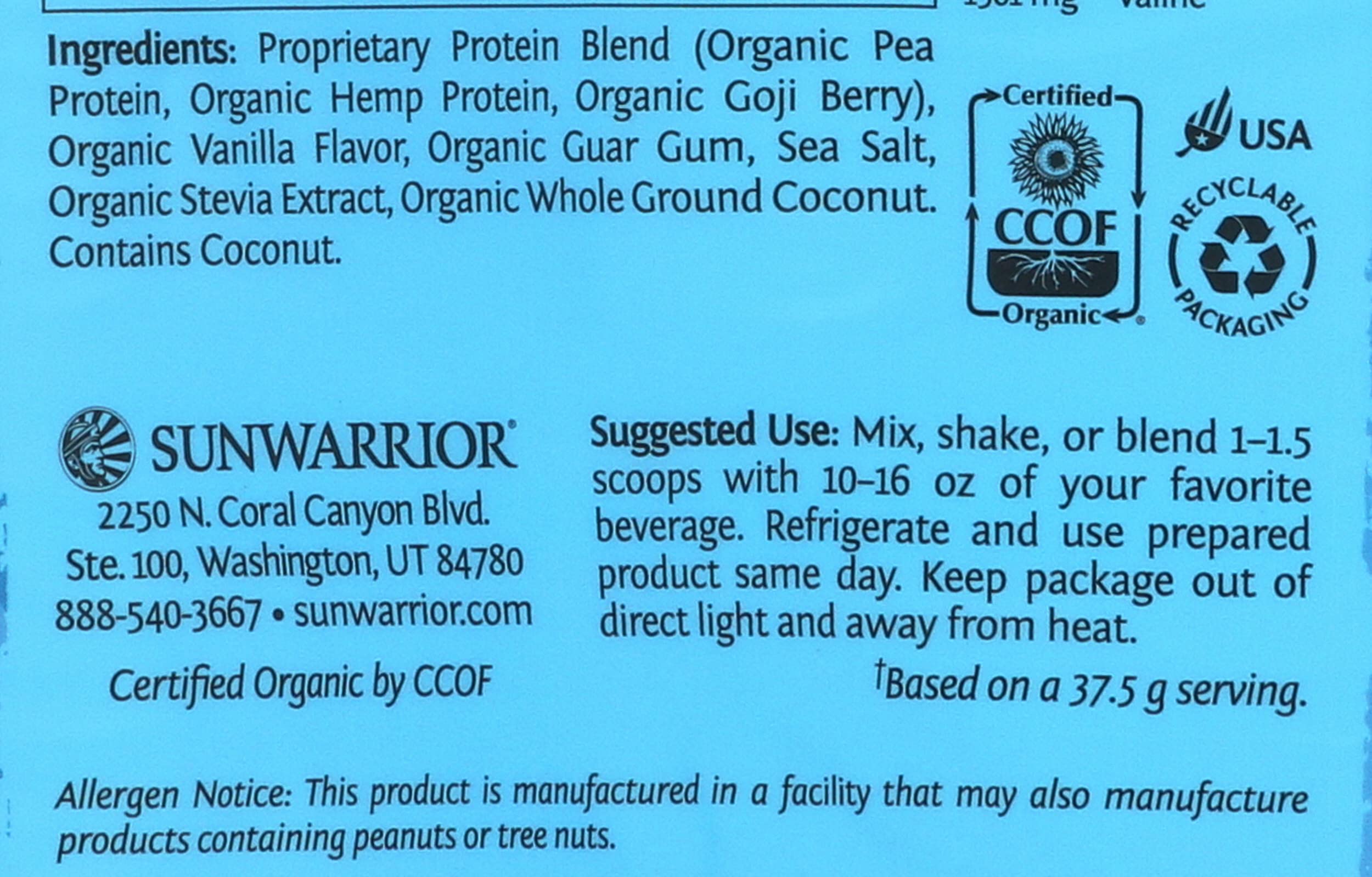 Sunwarrior Warrior Blend - Organic Vegan Plant Protein Powder with BCAAs & Pea Protein | Dairy, Gluten & Soy Free | Non-GMO, Keto Friendly, Sugar Free | Perfect for Post-Workout Recovery, Smoothies & Healthy Meal Replacement