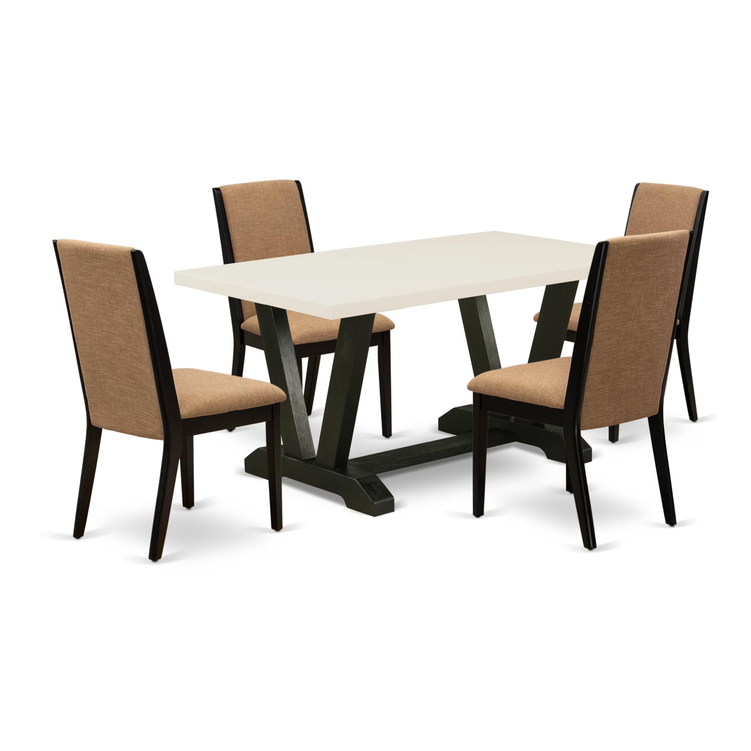 East West Furniture 5-Piece Dining Table Set for 4 - 36x60 Inch Rectangle Kitchen Table with V-Legs & 4 Light Sable Linen Fabric Chairs, Multi-Color - Perfect for Small Spaces, Breakfast Nooks & Cozy Family Meals