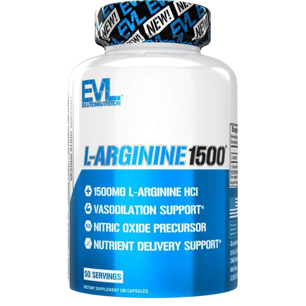 EVLution Nutrition L-Arginine 1500mg - 100 Capsules (50 Servings) - Nitric Oxide Booster for Muscle Growth, Workout Performance & Heart Health - Pre-Workout Supplement for Athletes & Bodybuilders