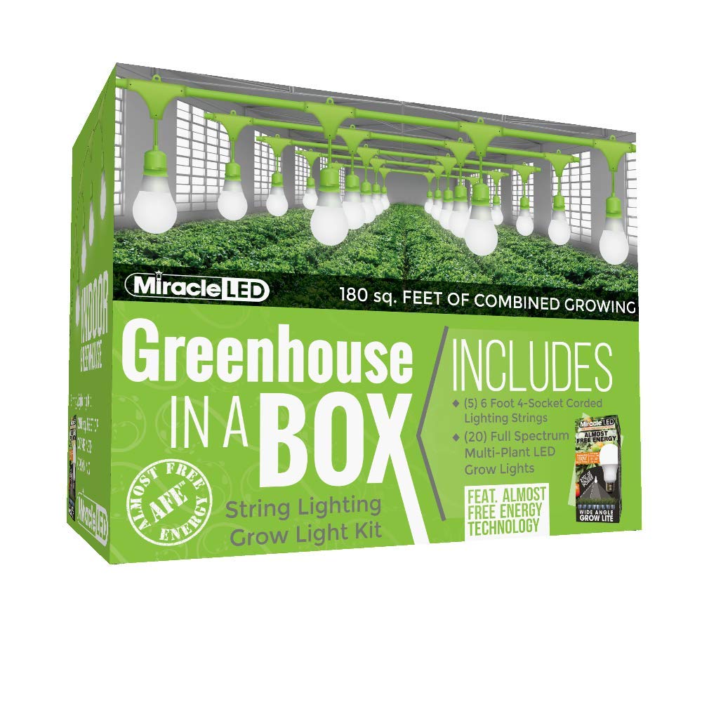 Miracle LED Greenhouse in a Box Grow Light Kit for Indoor Plants - 4 Full Spectrum Daylight Bulbs & 4-Socket Fixture (5-Pack) - Perfect for Hydroponics, Seed Starting, and Indoor Gardening