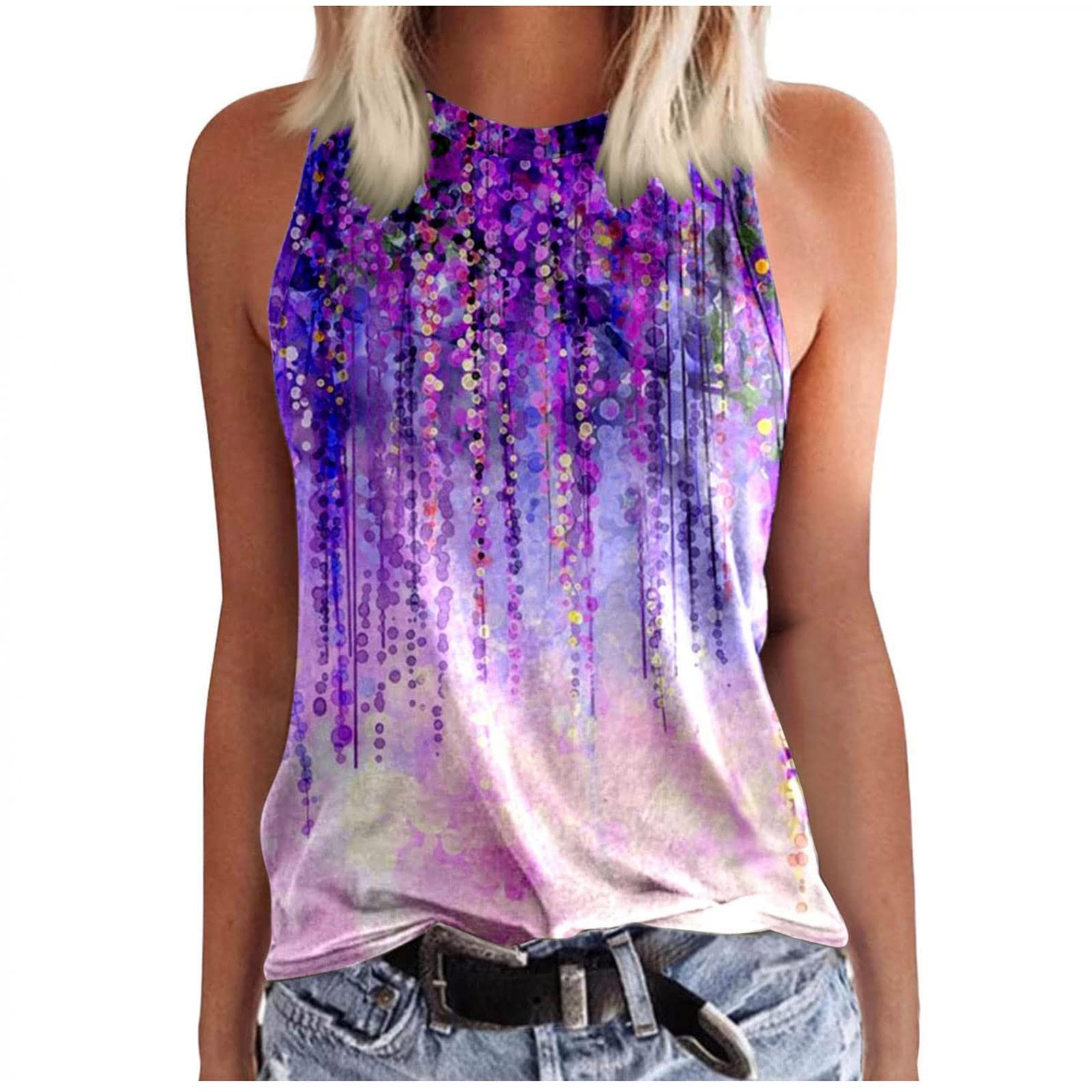 Women's Sleeveless Cotton Tank Tops - Loose Fit Summer Floral Print Tunic Tee - Casual Round Neck Blouse Vest for Beach, Travel & Everyday Wear