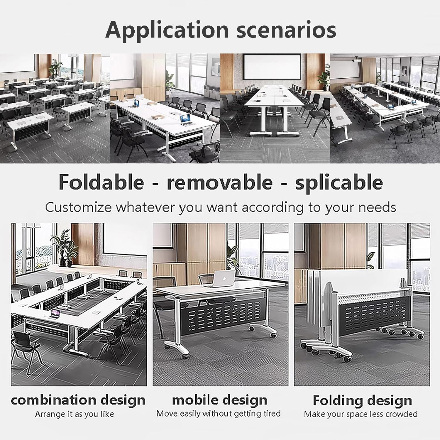 Foldable Conference Table with Wheels - Portable Mobile Meeting & Seminar Table for Office, Classroom, Training Room - Ideal for Business Presentations, Team Meetings & Educational Workshops