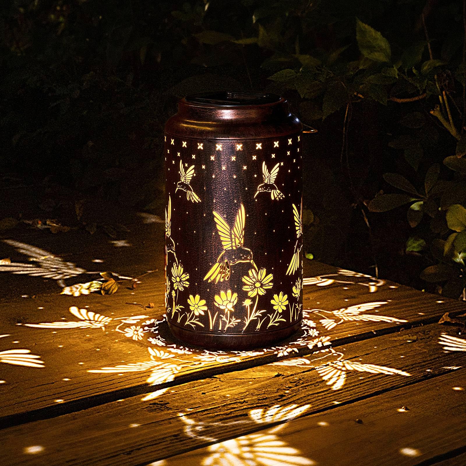 Pearlstar Solar Hummingbird Lantern - Waterproof Outdoor Hanging Solar Lights for Garden, Patio, Yard & Lawn Decor - Perfect Landscape Lighting & Gardening Gift for Women, Mom (Hummingbird-B) - Ideal for Backyard Parties, Wedding Decorations & Pathway Illumination