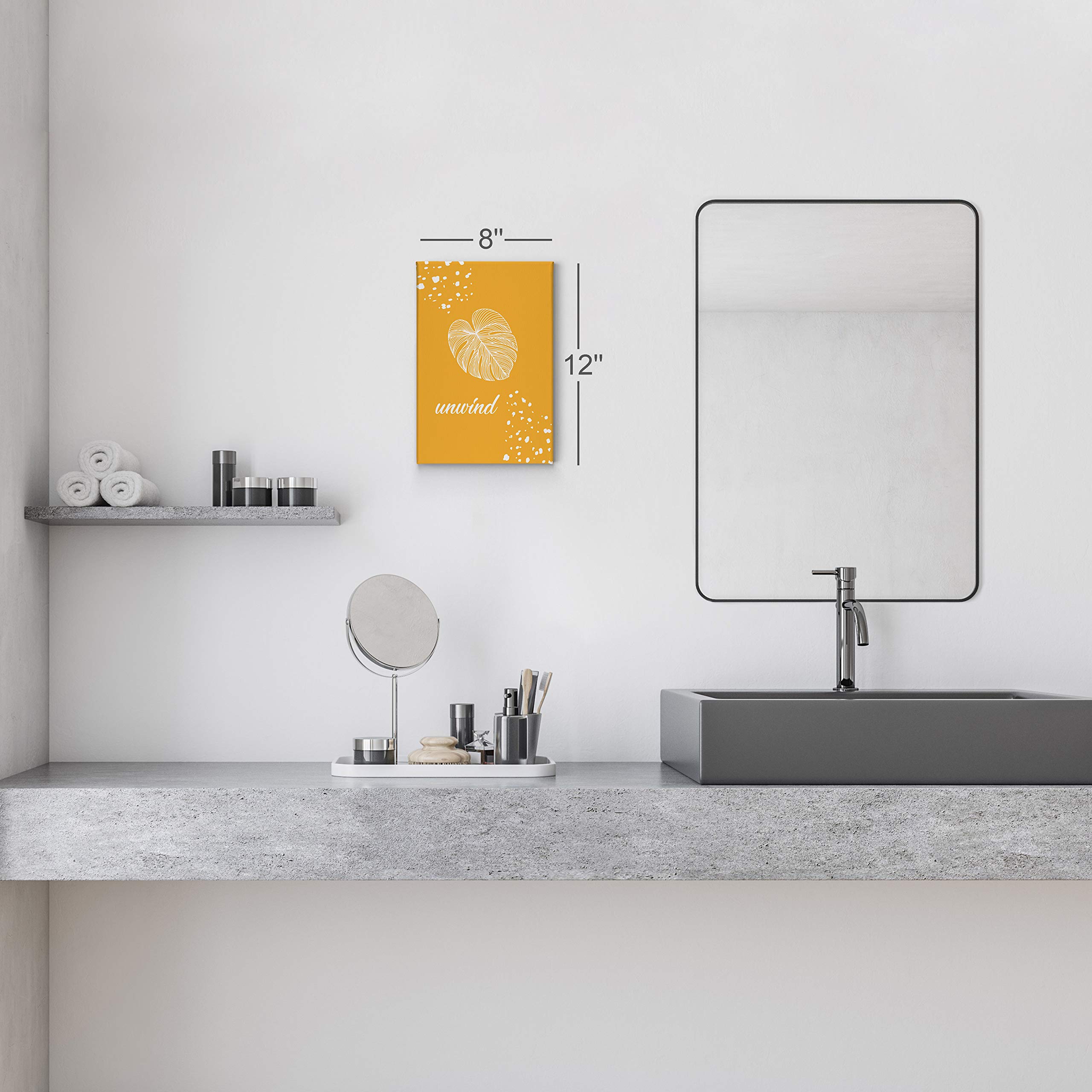 Smile Art Design Unwind Typography Orange Bathroom Canvas Print - Ready to Hang Wall Decor for Bathroom, Home & Office - 36x24 Inches - Made in USA | Perfect for Spa, Powder Room & Guest Bathroom Decor