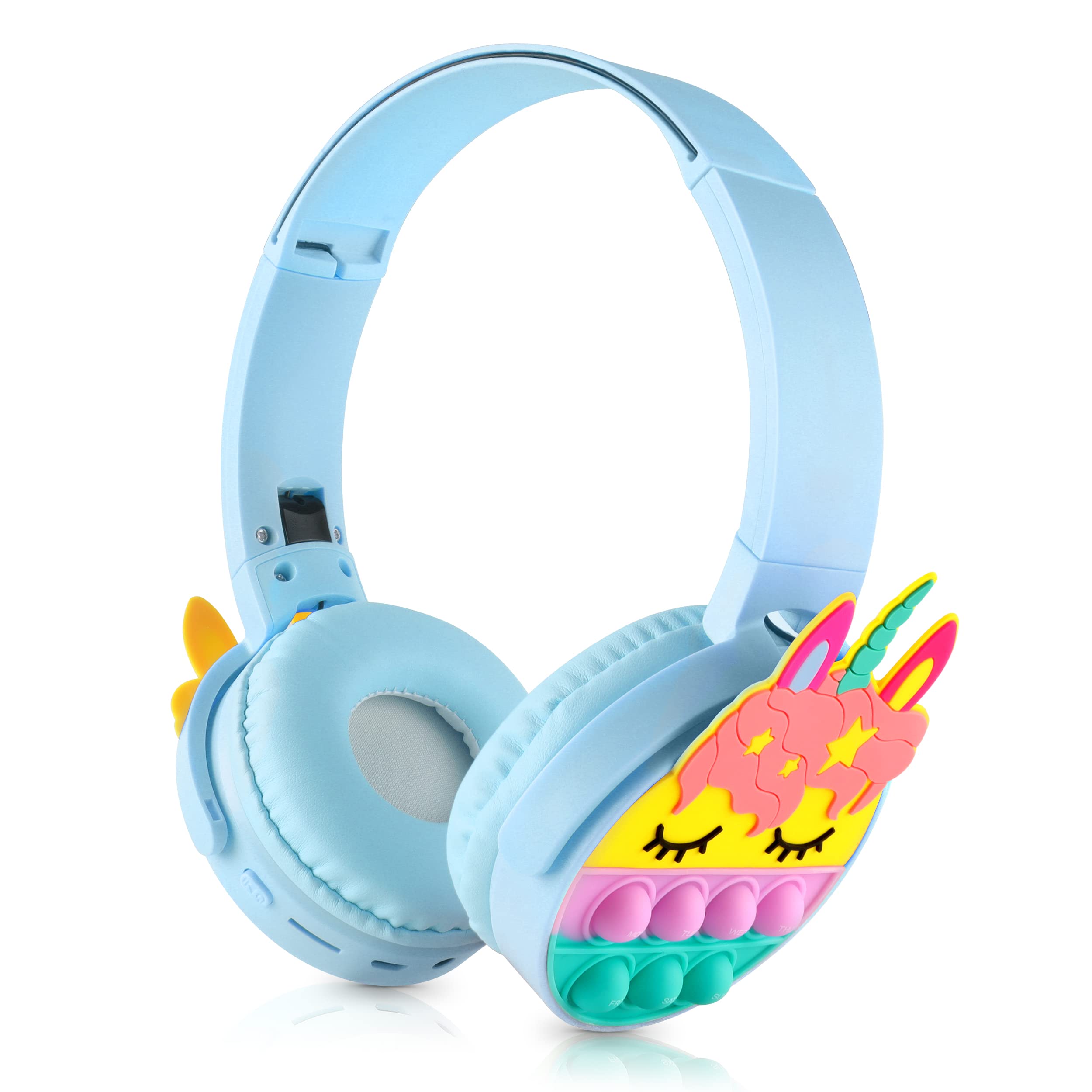 SAMONPOW Kids Bluetooth Headphones with Microphone - Wireless Noise Cancelling Headset for Boys & Girls, Soft Silicone Earmuff On-Ear Design for School, Travel, Tablet & Phone Use (Blue) - Perfect for Online Classes, Airplane Trips & Screen Time Safety