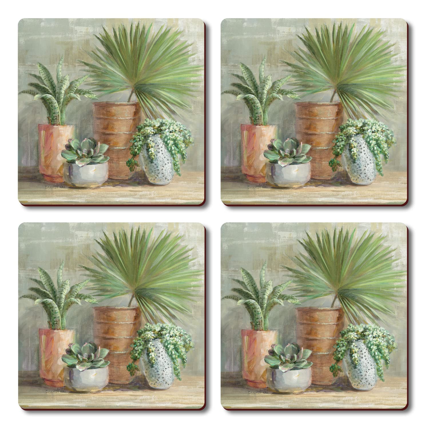 Premium 4-Pack Hardboard Cork Back Coasters for Indoor Garden Decor | Heat-Resistant & Easy to Clean | Made in USA | Perfect for Coffee Tables, Patio Furniture & Home Entertaining