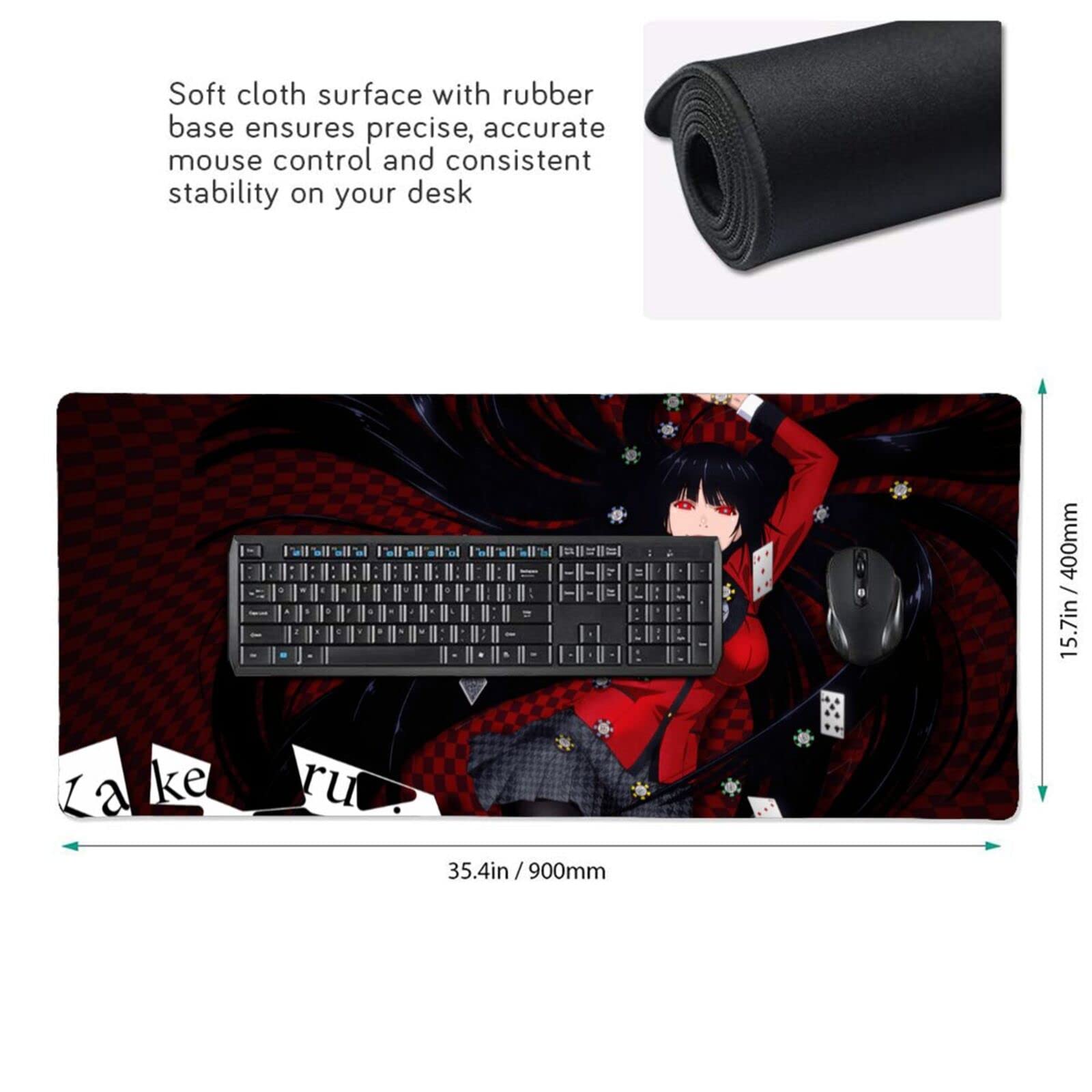 Premium 3D Printed Yumeko Jabami Anime Gaming Mouse Pad - Non-Slip Rubber Base, Stitched Edges, Foldable Design (15.8x35.5 inches) for PC, Laptop, Desktop - Perfect for Anime Fans & Esports Gamers