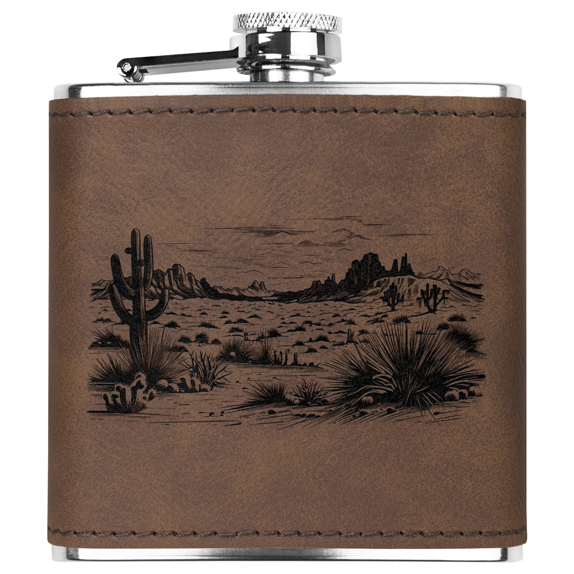 Premium Stainless Steel Cactus Desert Flask with Leather Wrap - Perfect for Outdoor Adventures, Camping & Hiking
