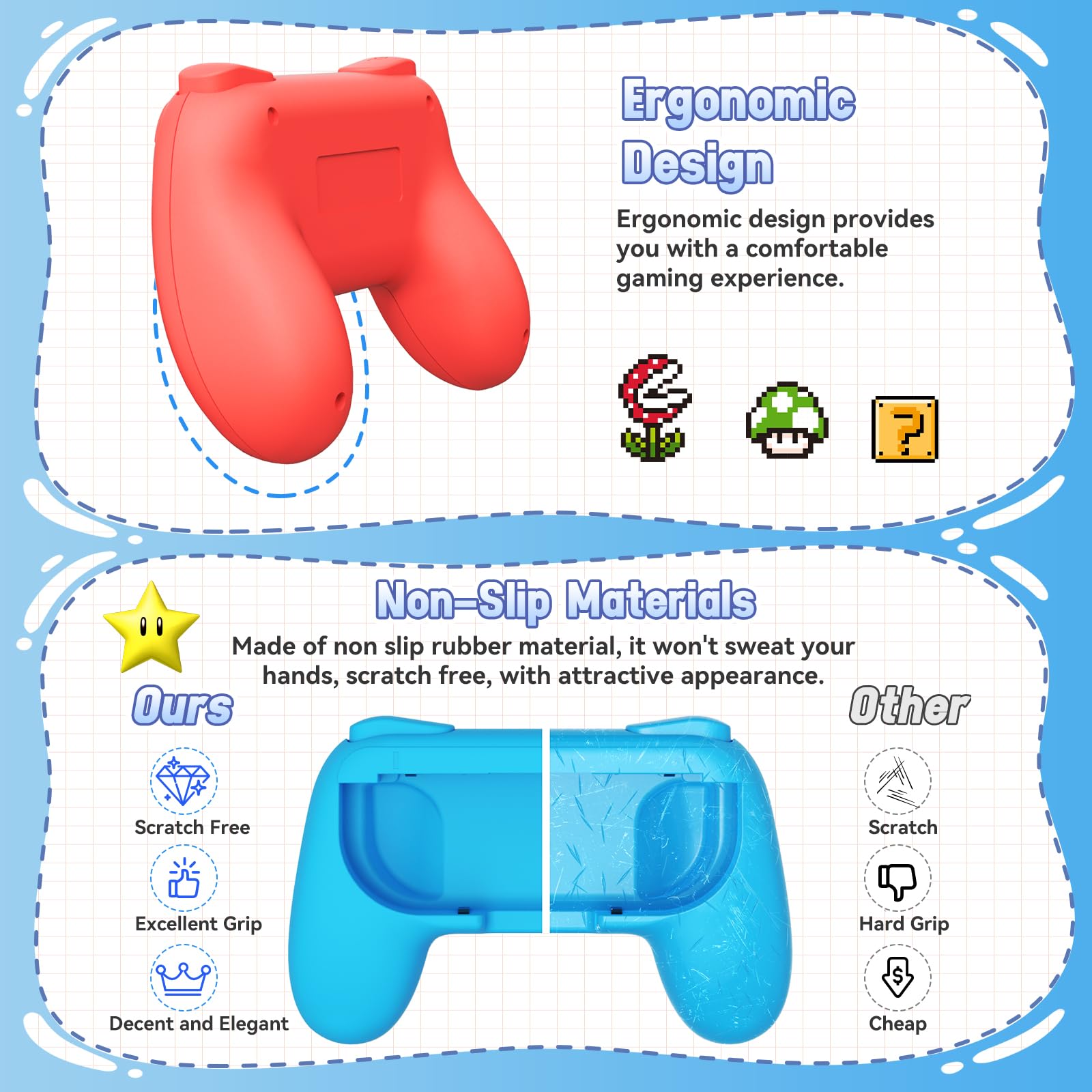 FASTSNAIL 4 Pack Joy Con Grip Kit for Nintendo Switch & OLED Model - Wear-Resistant Controller Grips with 12 Thumb Grips - Perfect for Gaming, Travel & Long Play Sessions
