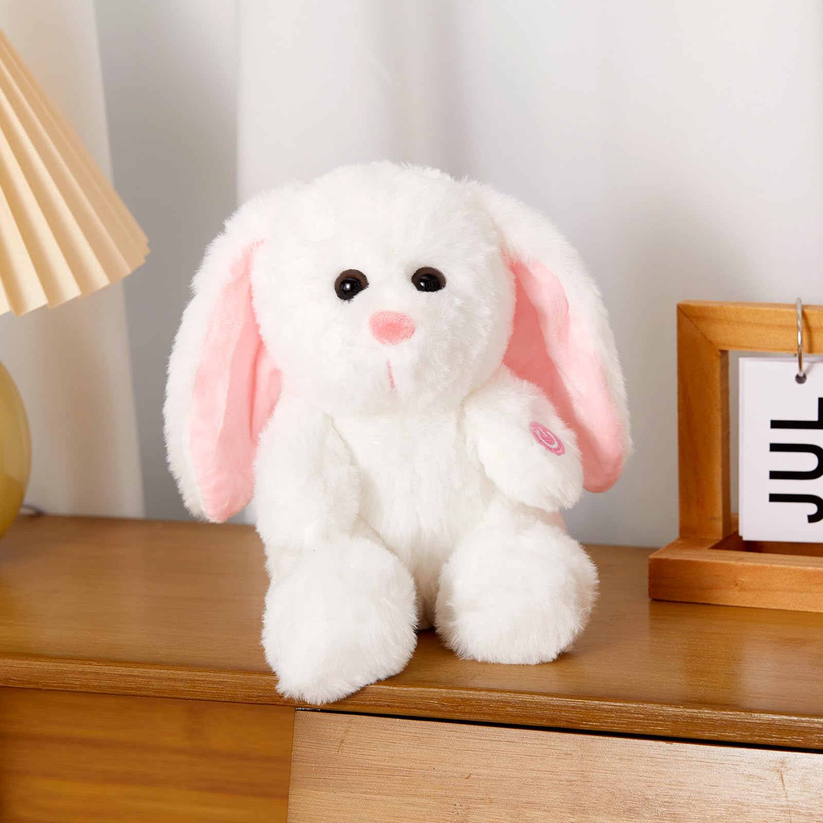 BSTAOFY LED Light Up White Bunny Stuffed Animal - Soft Plush Toy with Lop Ears, 8