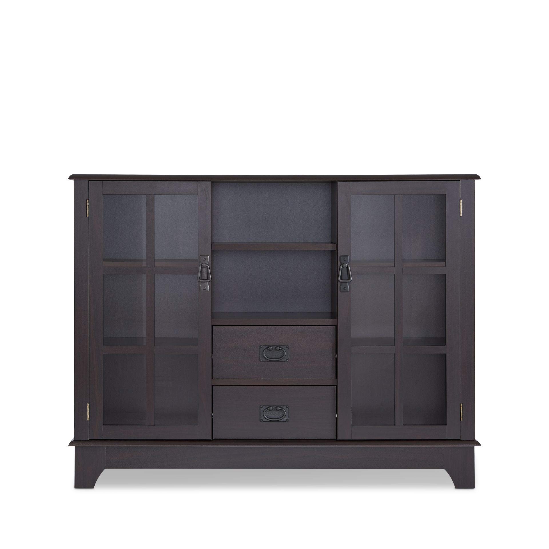 HABITRIO Modern Console Table with Drawers and Shelves - Rectangular Composite Wood Sideboard with Framed Glass Door Storage, Open Compartment - Perfect for Living Room, Entryway, or Hallway (Espresso Finish)