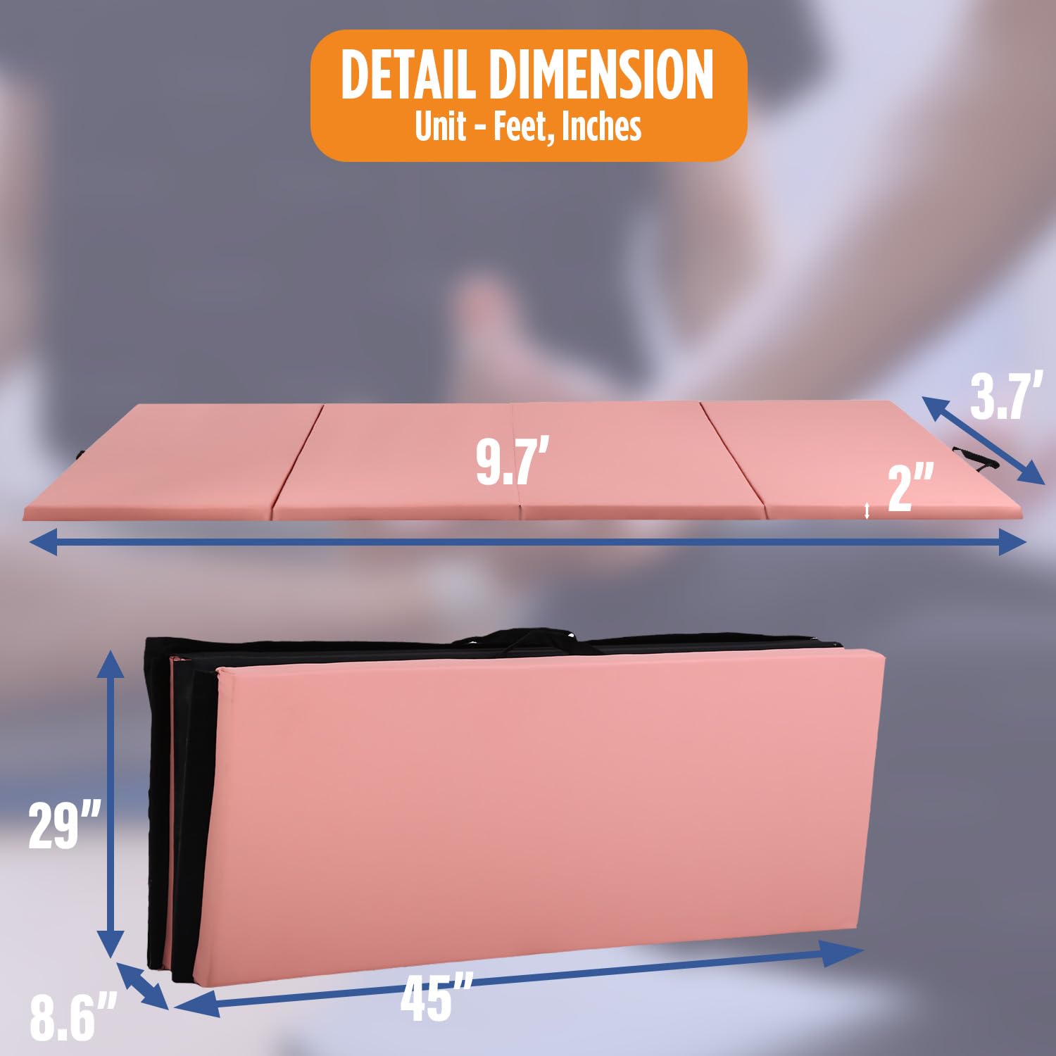 Foldable Thick Gymnastics Mat with Carrying Handles - Portable Tumbling Exercise Mat for Home Gym, Yoga & Fitness Training - Perfect for Gymnasts, Cheerleaders & Kids' Play Area