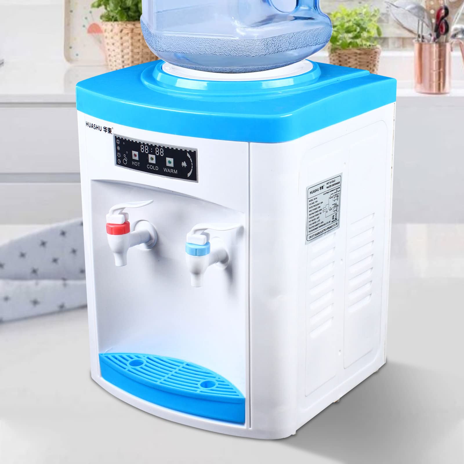5 Gallon Compact Countertop Water Dispenser - Hot & Cold Top-Loading Desktop Water Cooler with 3 Temperature Settings (Hot/Warm/Cold) - Perfect for Office, Home, Dorm Room or Small Spaces