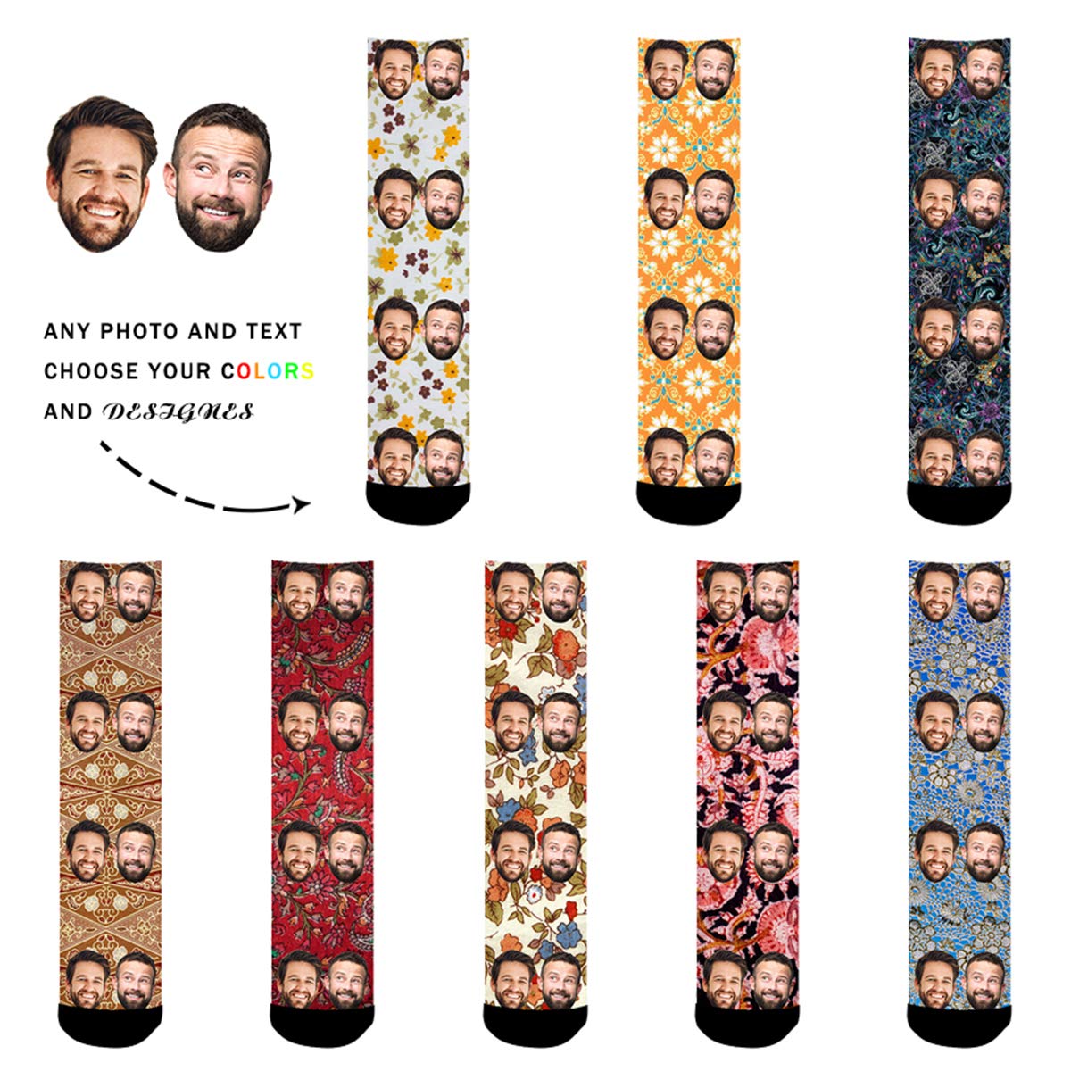 Custom Photo Socks for Men & Women - Personalized Face Socks with Floral Prints - Unique Gift for Birthdays, Anniversaries & Couples Gifts - Wear Your Memories Daily