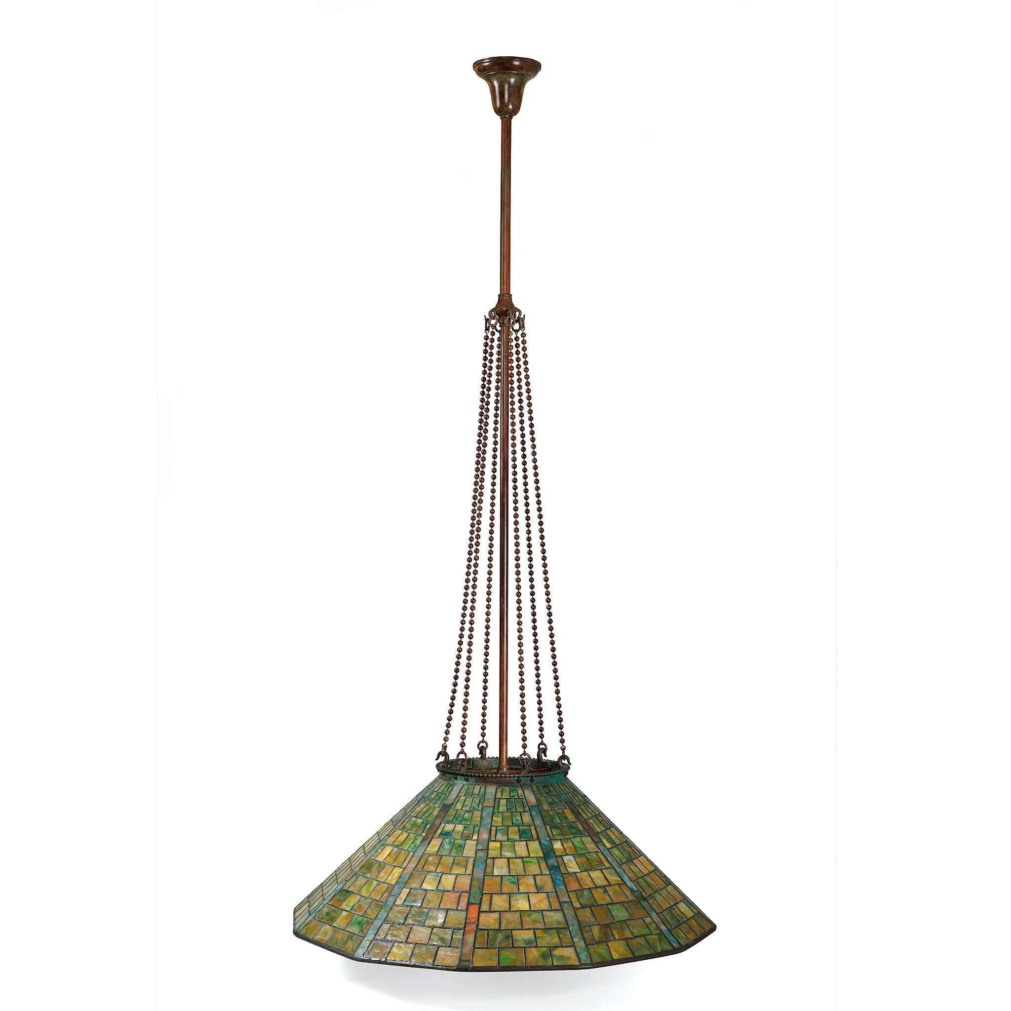 Tiffany Studios New York Geometric Chandelier - Handcrafted Stained Glass Pendant Light Fixture for Dining Room, Living Room & Bedroom Decor