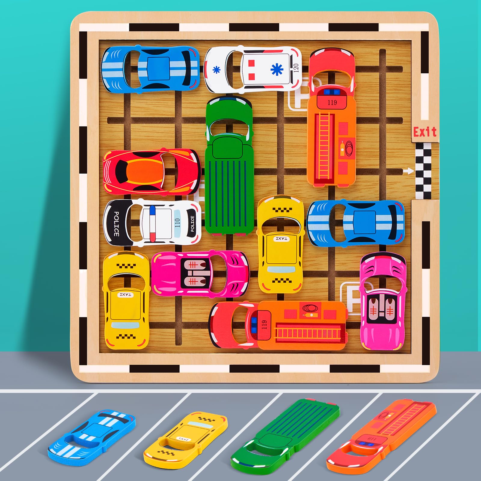 Mystooy Rush Hour Wooden Board Game - 120 Challenges & 5 Levels | Logic Puzzle & Educational Toy for Kids Ages 3-9 | Fun Family Game for Boys & Girls | Perfect Travel Gift & Brain Teaser for Home, School & Road Trips